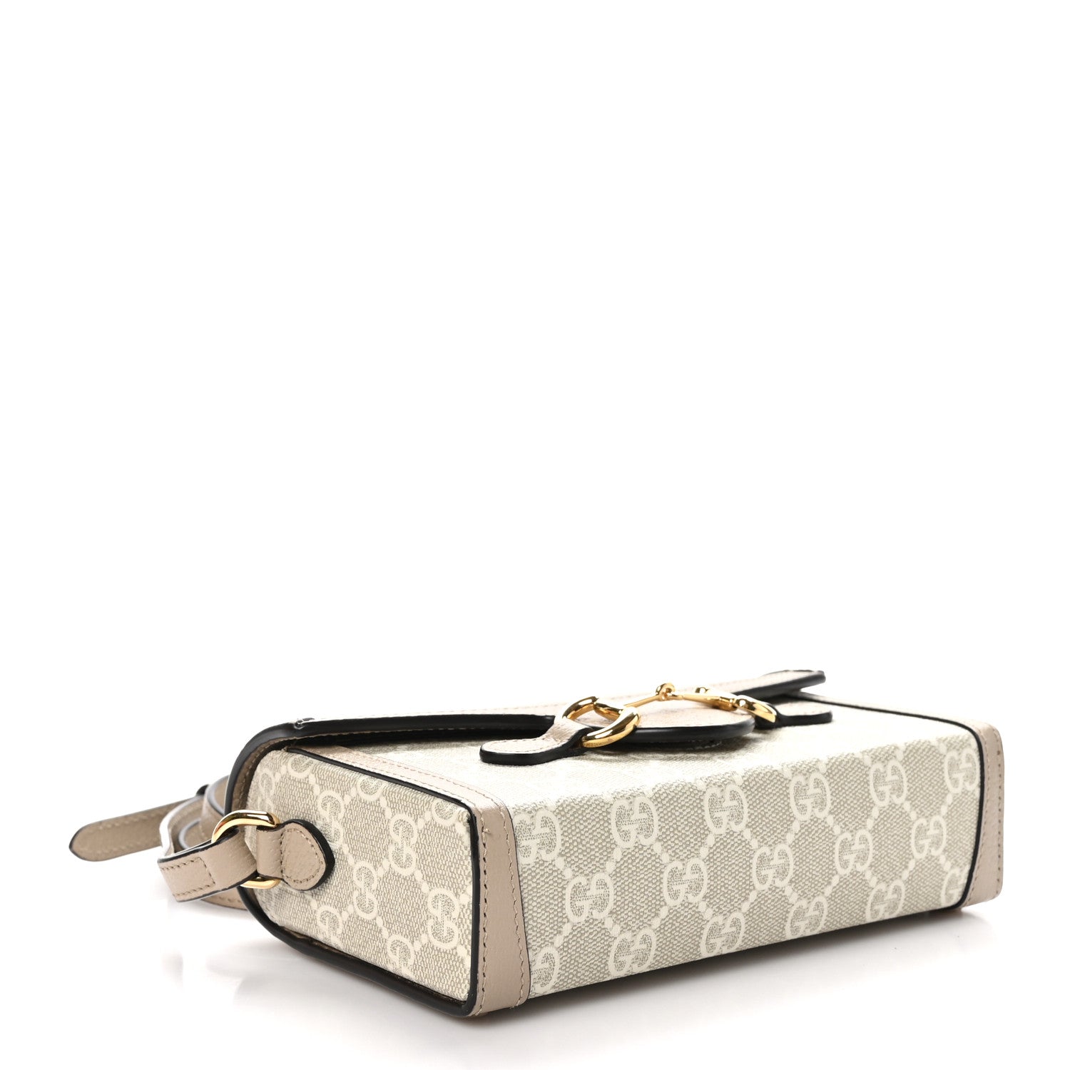 Gucci GG Supreme Monogram Textured Dollar Calfskin Mini Horsebit 1955 Shoulder Bag Beige Mystic White Oatmeal 4 of 11