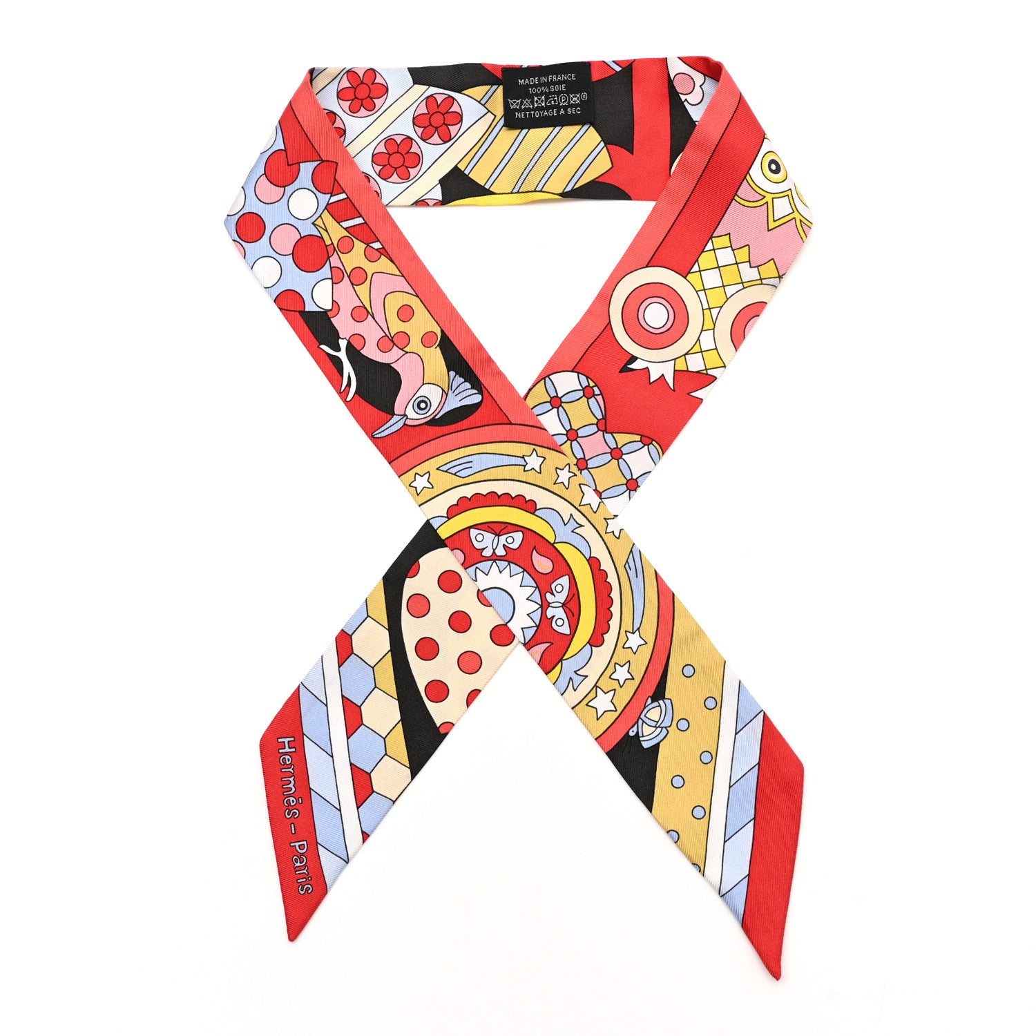 Hermes Silk Les Murmures de la Foret Twilly Rouge Jaune Bleu