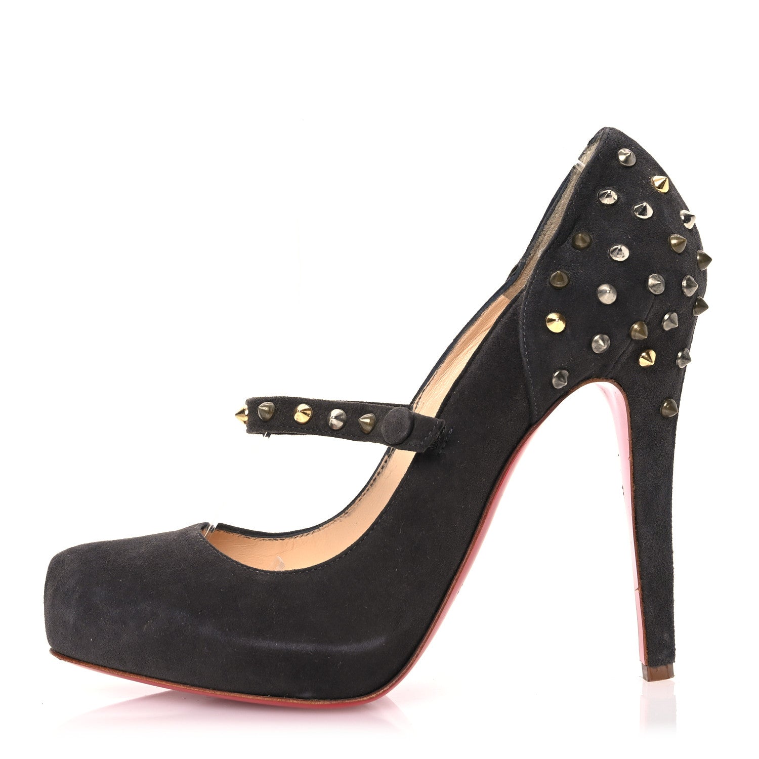 Christian Louboutin Veau Velours Stud Spike Mad Mary 100 Pumps 38.5 Grey 1 of 14