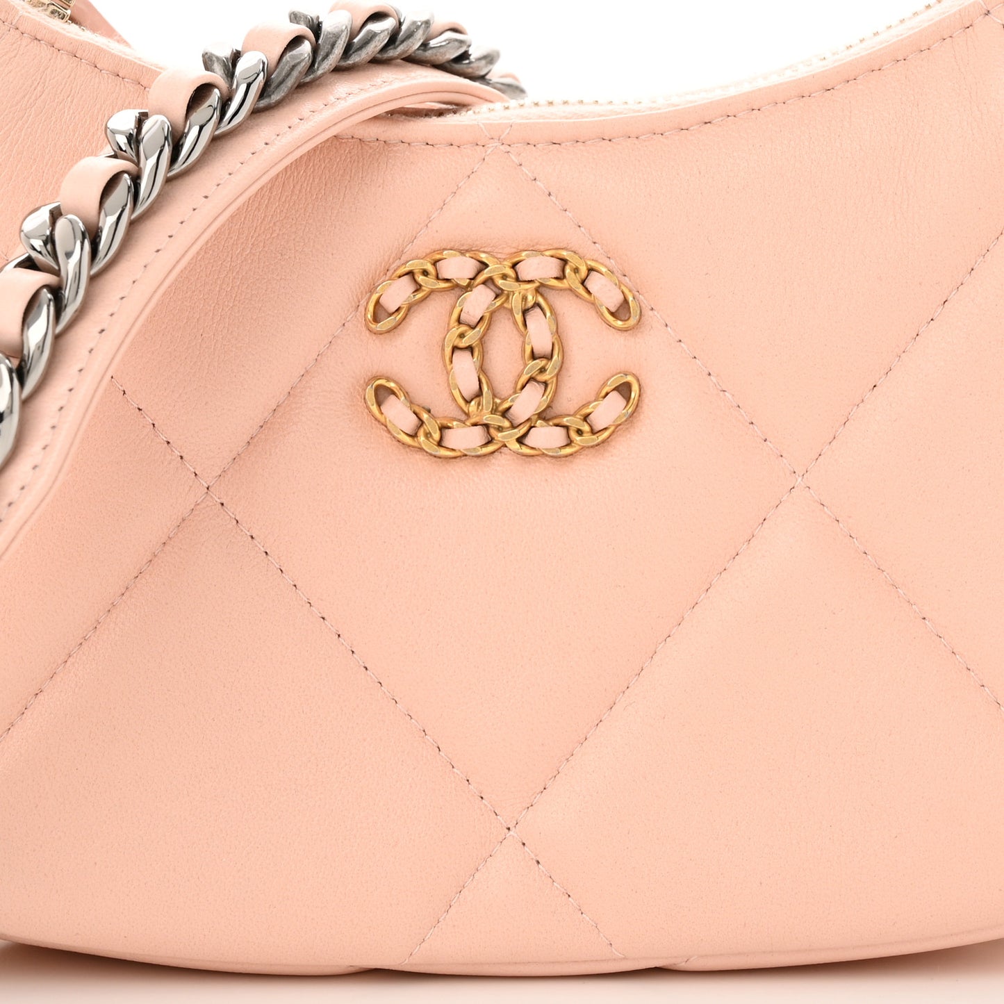 Lambskin Quilted Chanel 19 Hobo Clutch With Chain Light Pink