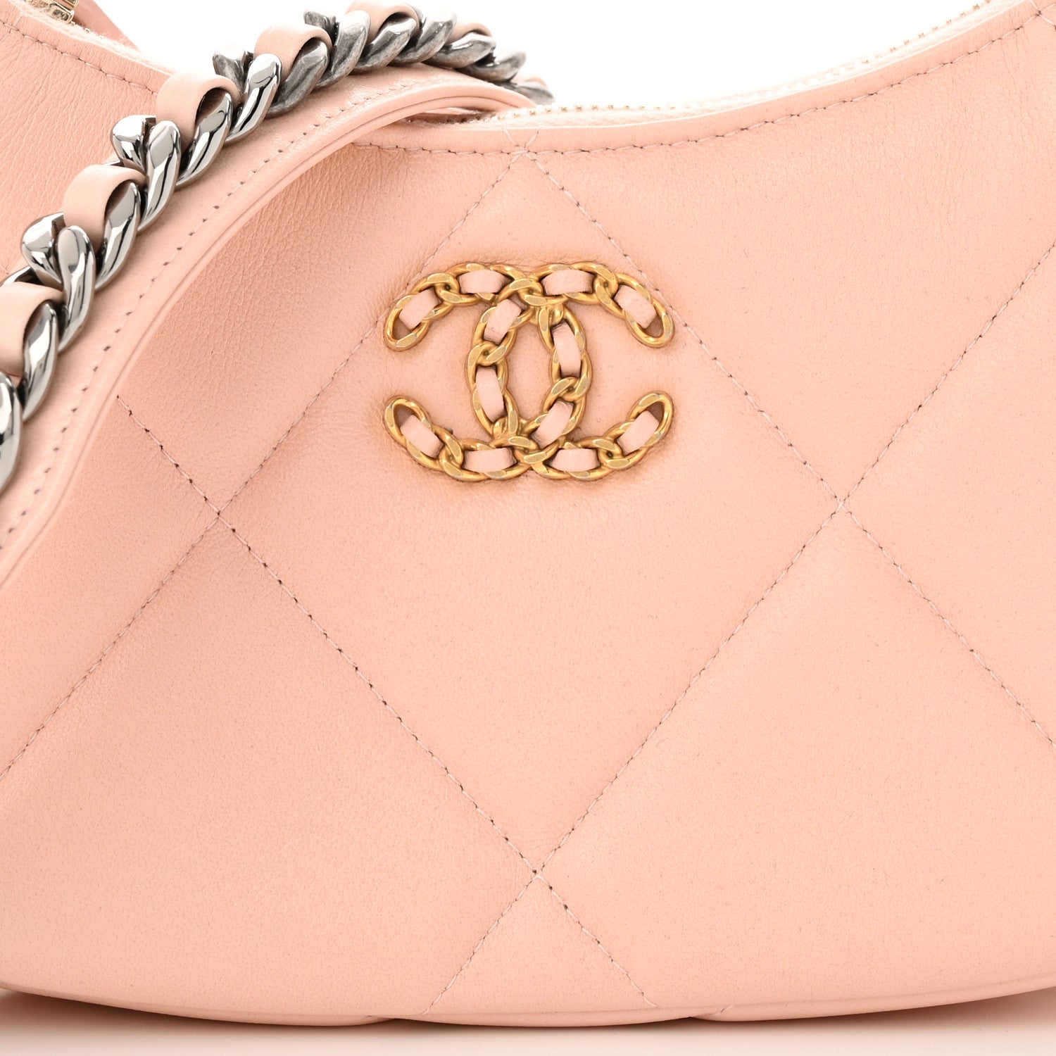 Chanel Lambskin Quilted Chanel 19 Hobo Clutch With Chain Light Pink 8 of 12