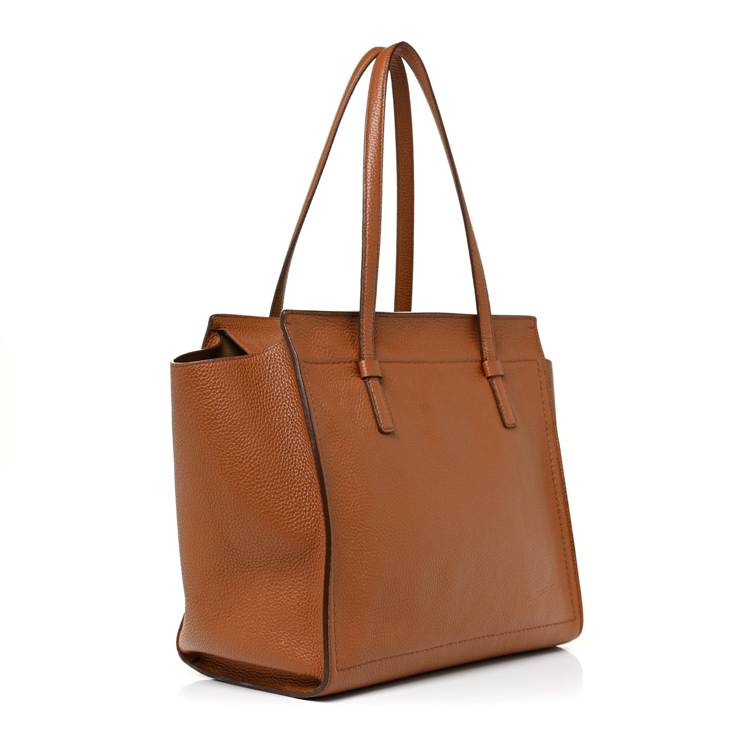 Hammered Calfskin Double Handle Amy Tote Chestnut