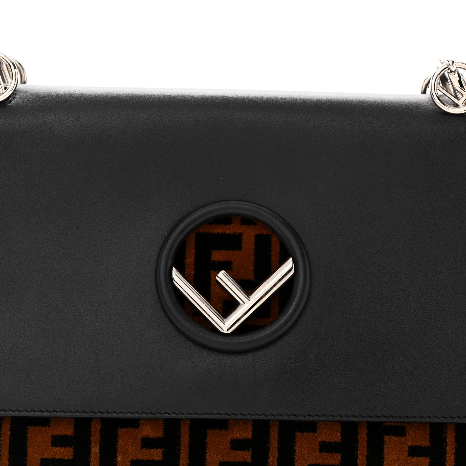 Fendi Vitello Century Velvet F is Fendi FF Kan I Shoulder Bag Black Tobacco 8 of 11