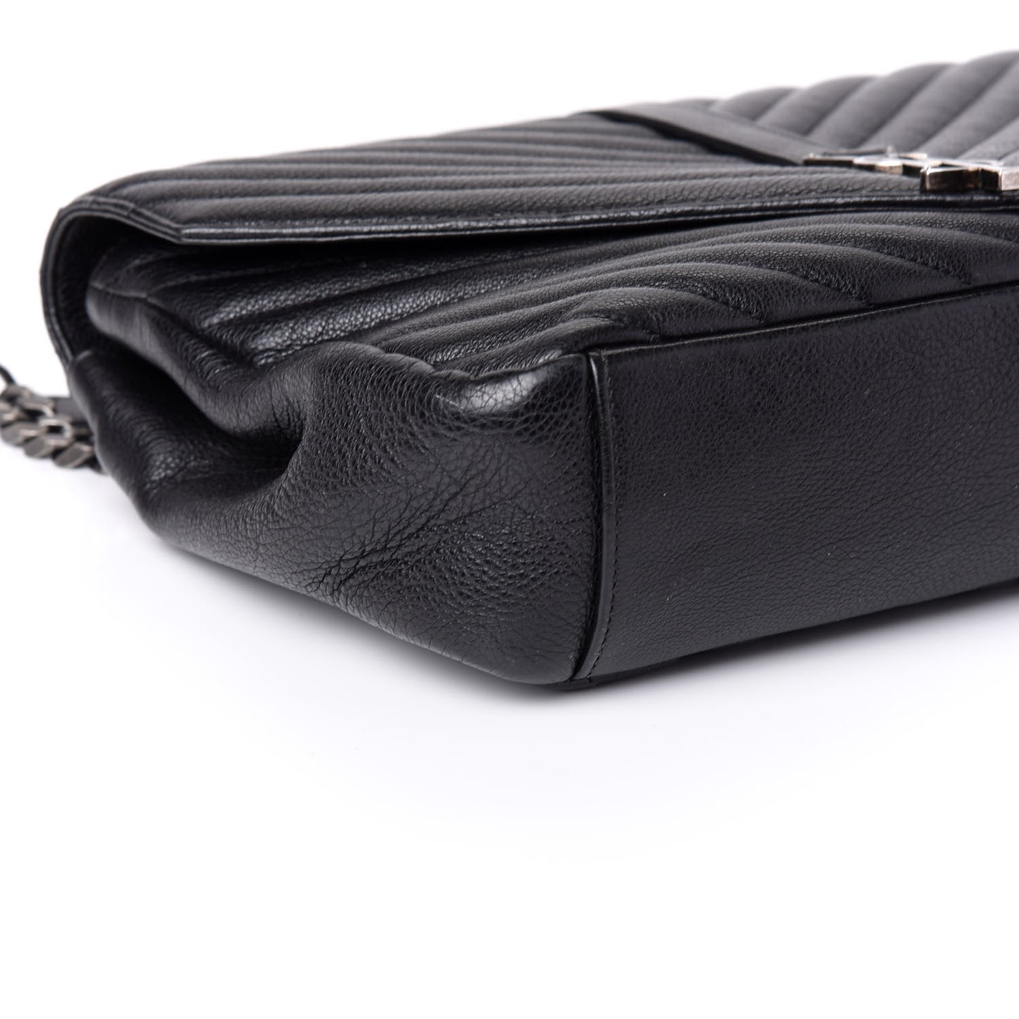 Sheepskin Matelasse Chevron Monogram Large College Satchel Black