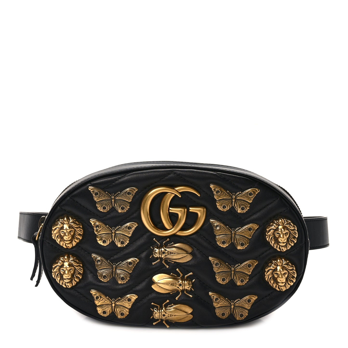 Calfskin Matelasse Animal Studs GG Marmont Belt Bag 85 34 Black