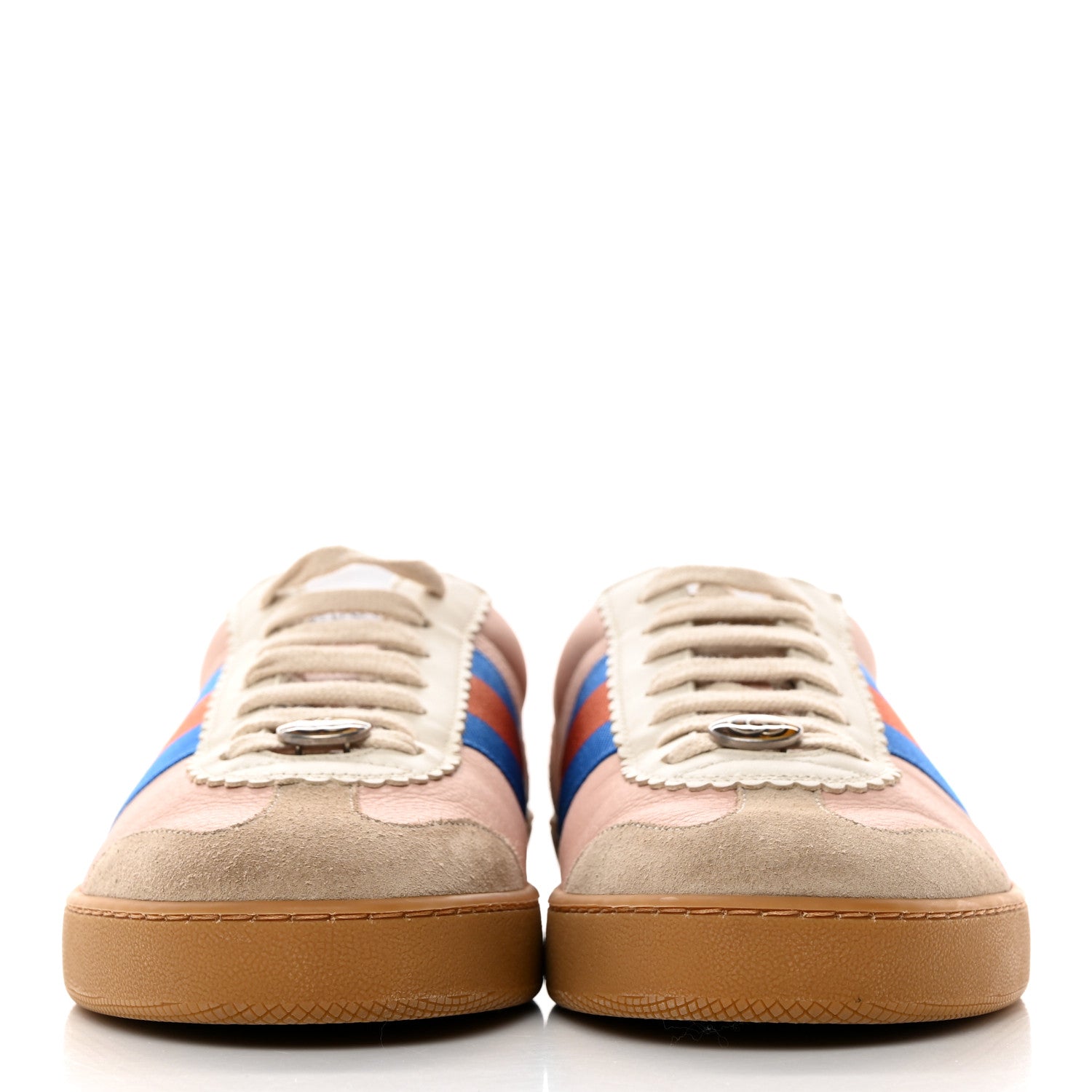 Gucci Calfskin Suede Web Mens G74 Sneakers 8.5 Oatmeal Soft Rose 2 of 9