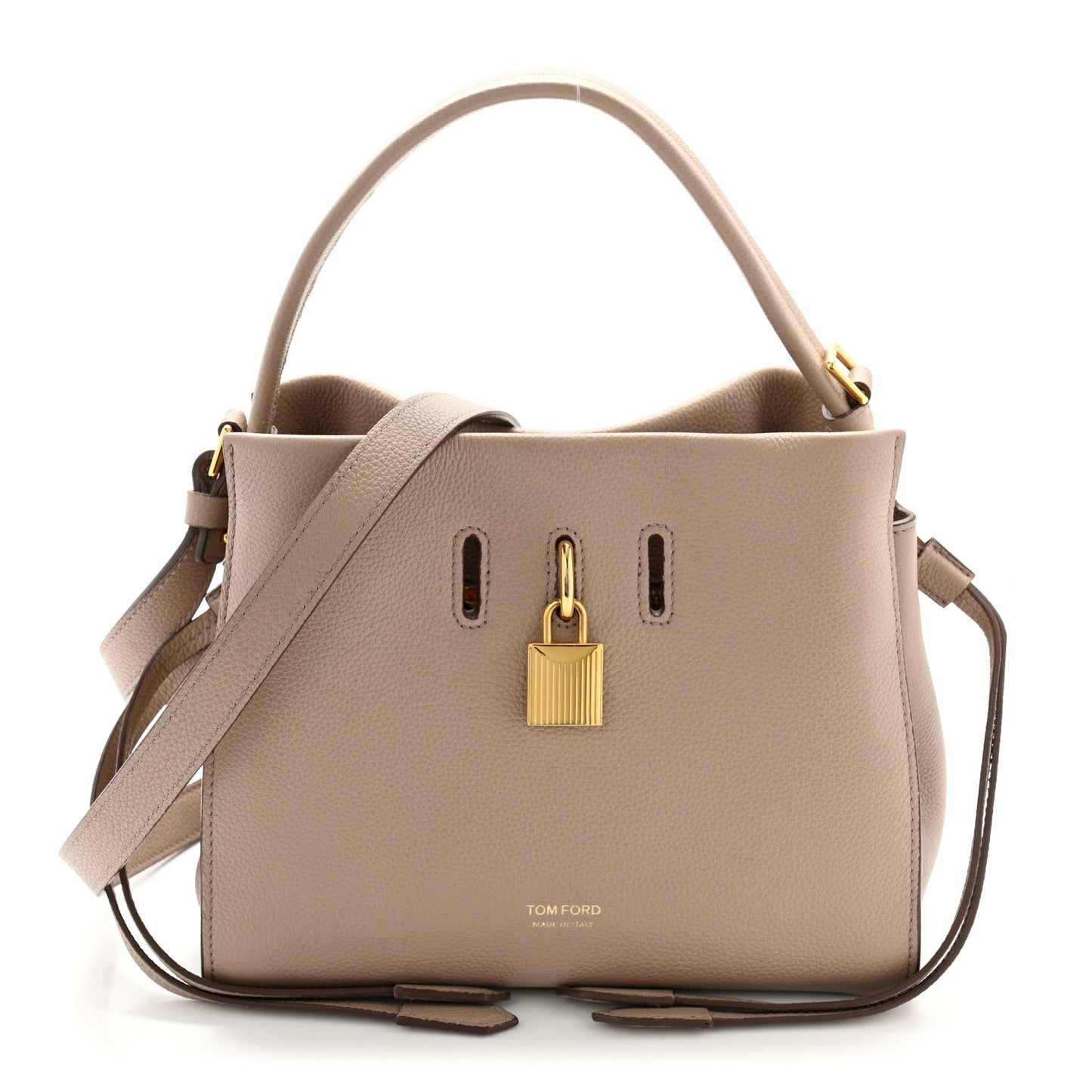Grained Calfskin Small Padlock Top Handle Beige