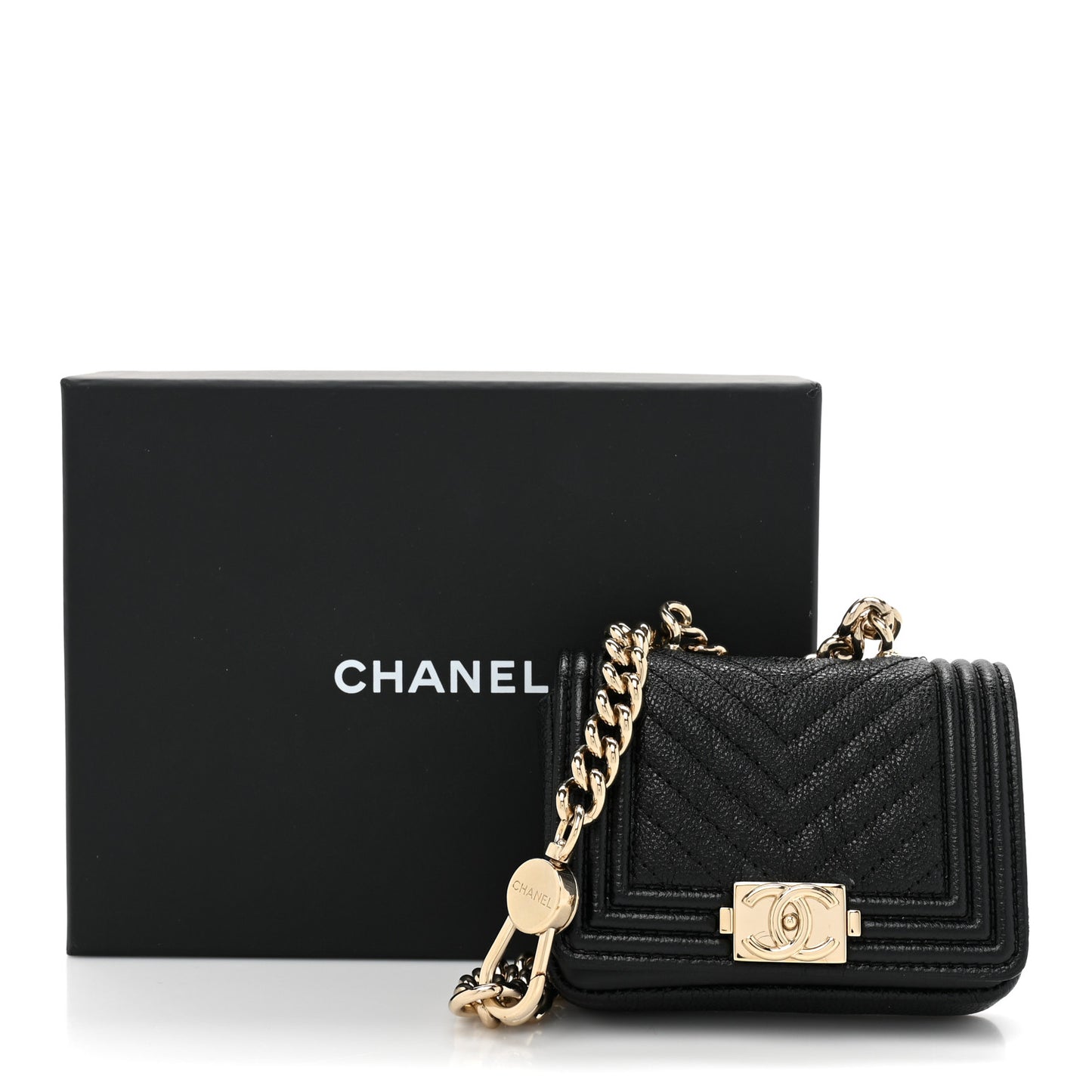 Caviar Chevron Quilted Boy Flap Waist Belt Bag Black