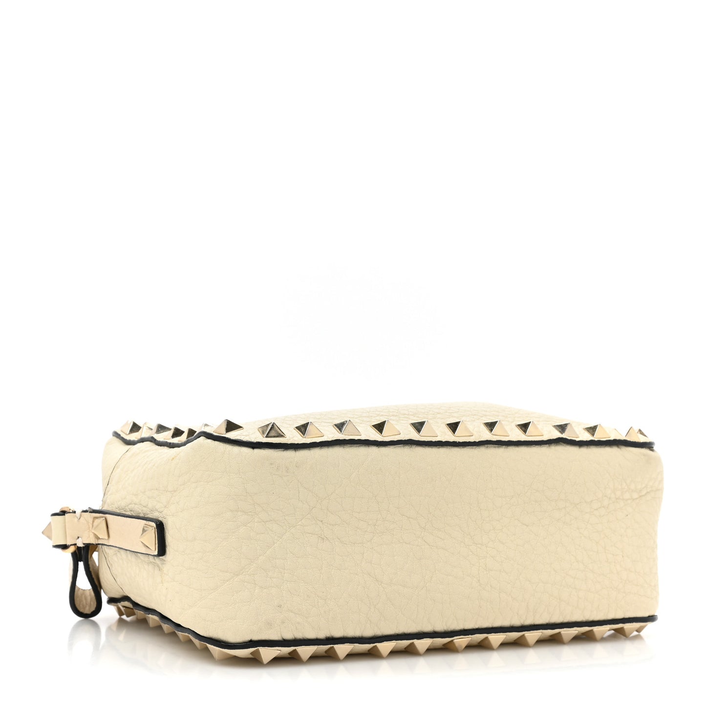 Grained Calfskin Rockstud Camera Crossbody Bag Ivory