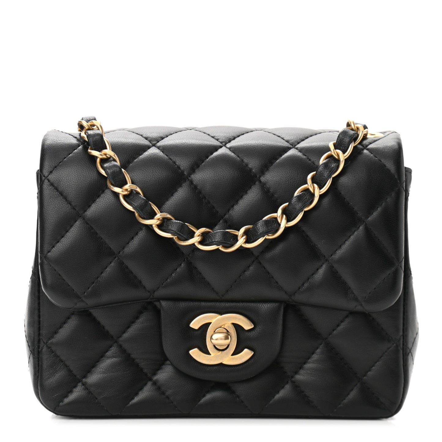 Lambskin Quilted Mini Square Flap Black