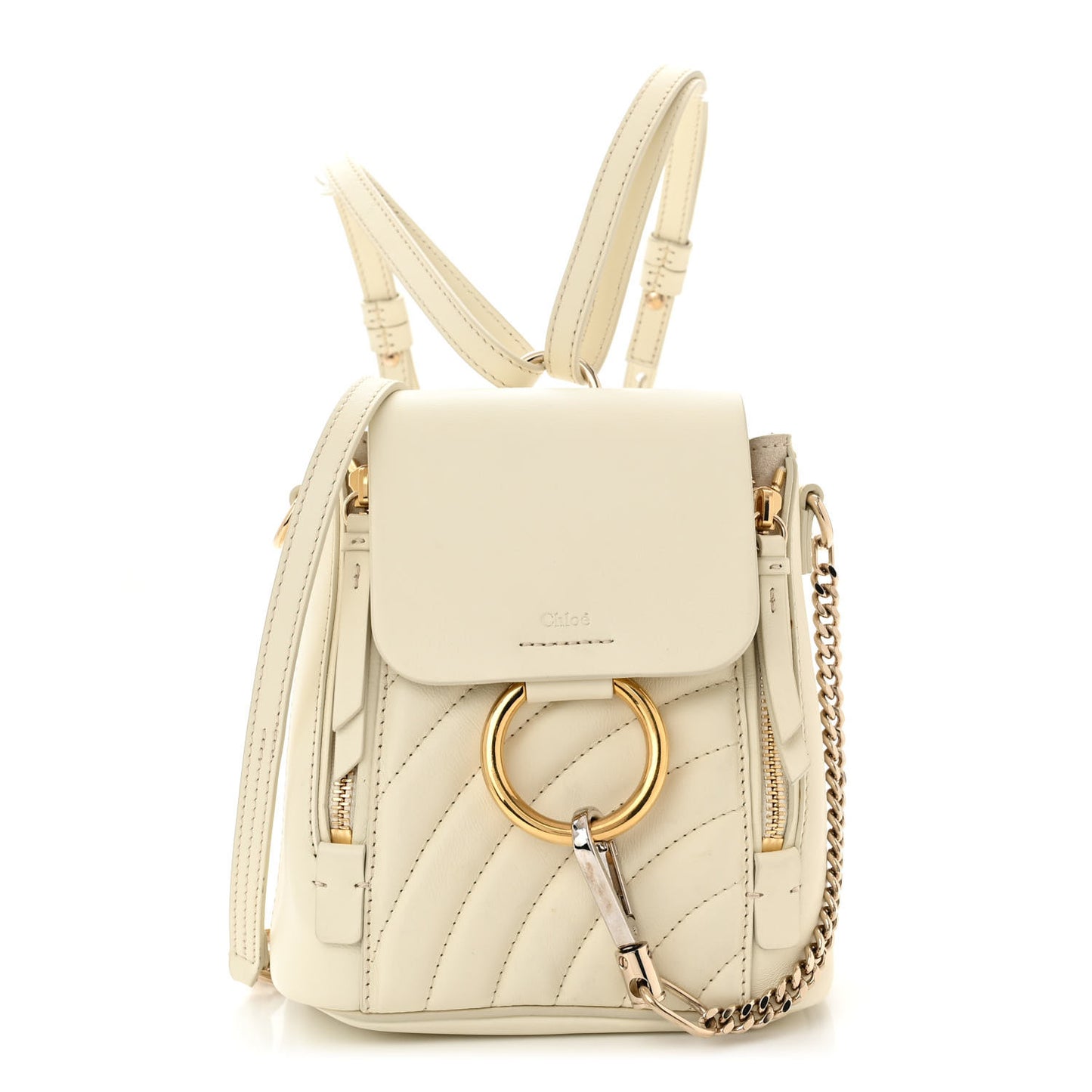 Calfskin Quilted Mini Faye Backpack Natural White