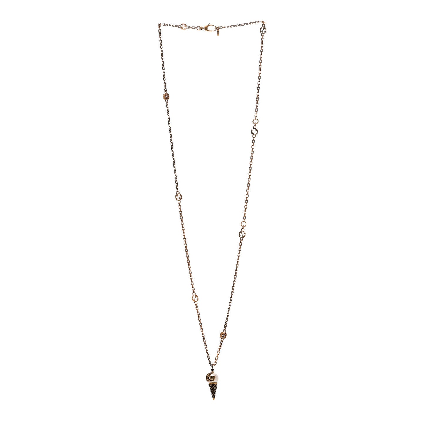 Metal Pearl Double G Ice Cream Pendant Necklace Aged Gold