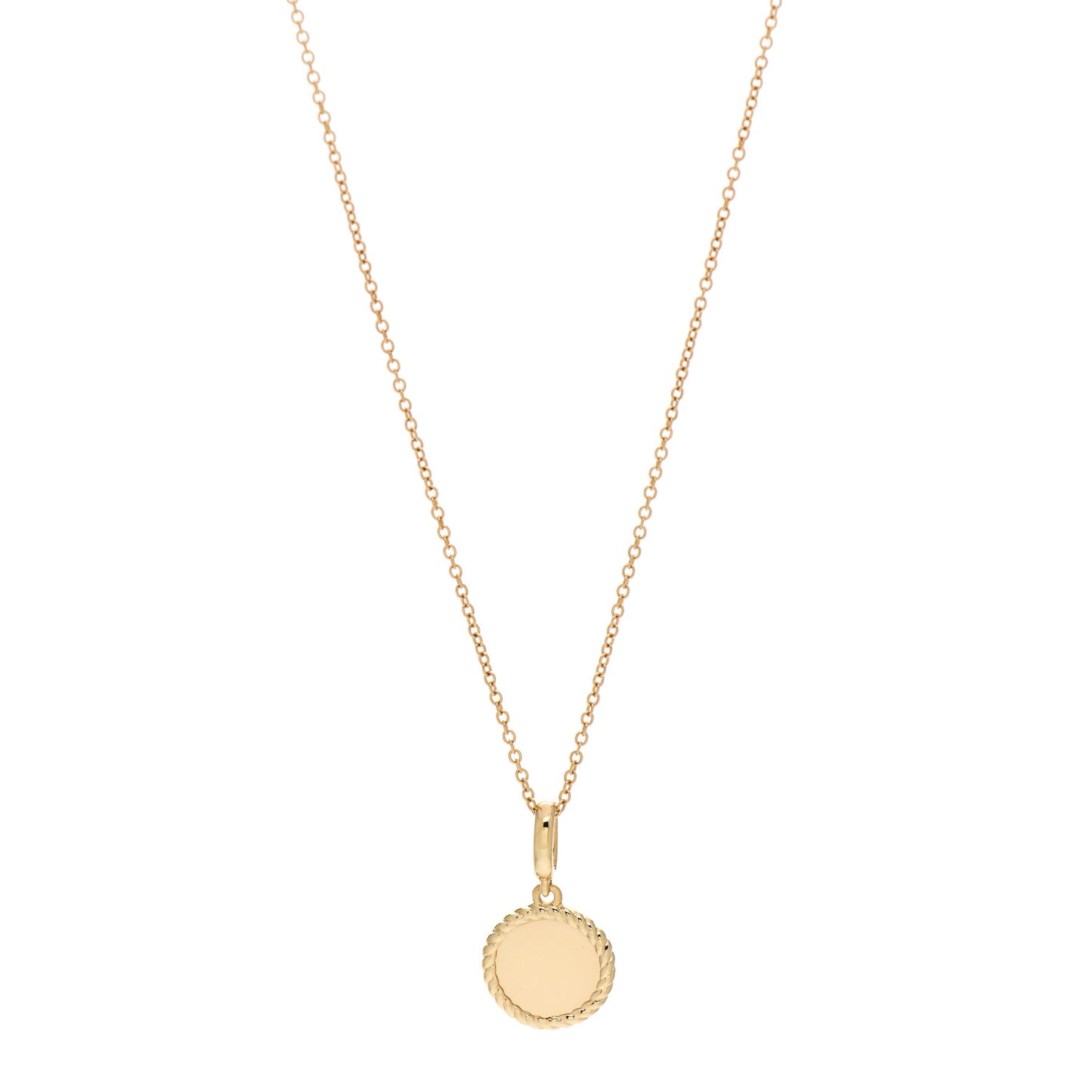 18K Yellow Gold Small Engravable Circle Charm Necklace