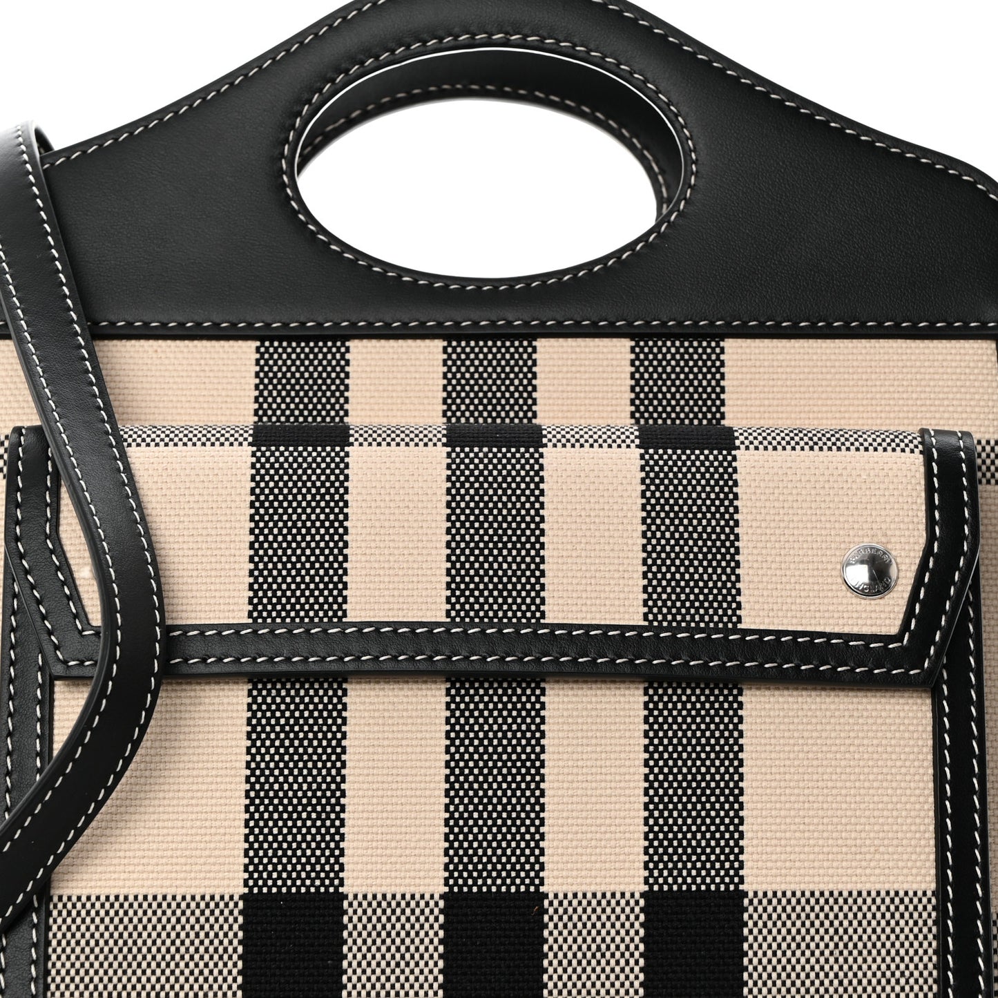 Smooth Calfskin Archive Canvas Check Mini Pocket Bag Butter Beige Black