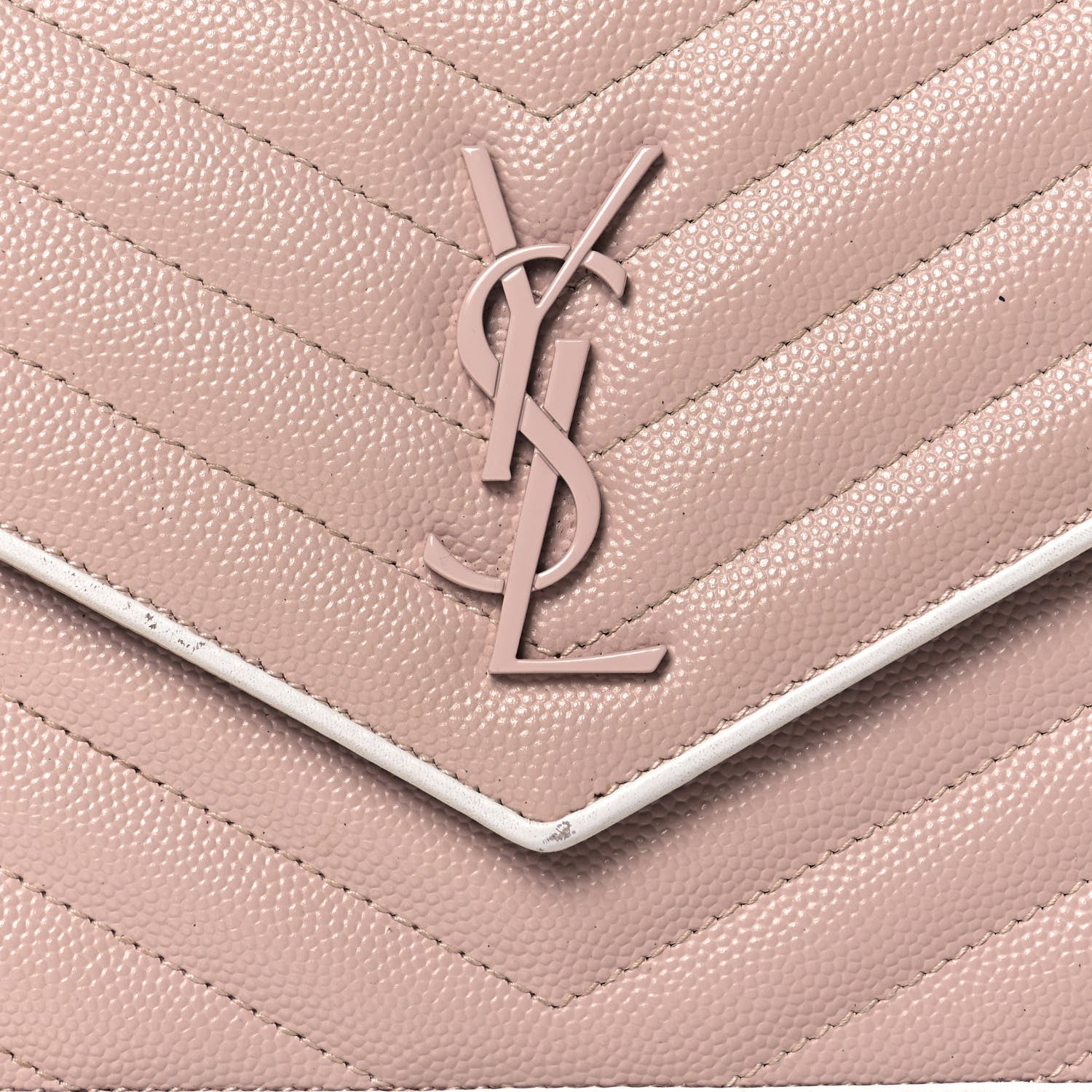 Saint Laurent Grain De Poudre Matelasse Chevron Monogram Envelope Chain Wallet Pink White 12 of 23
