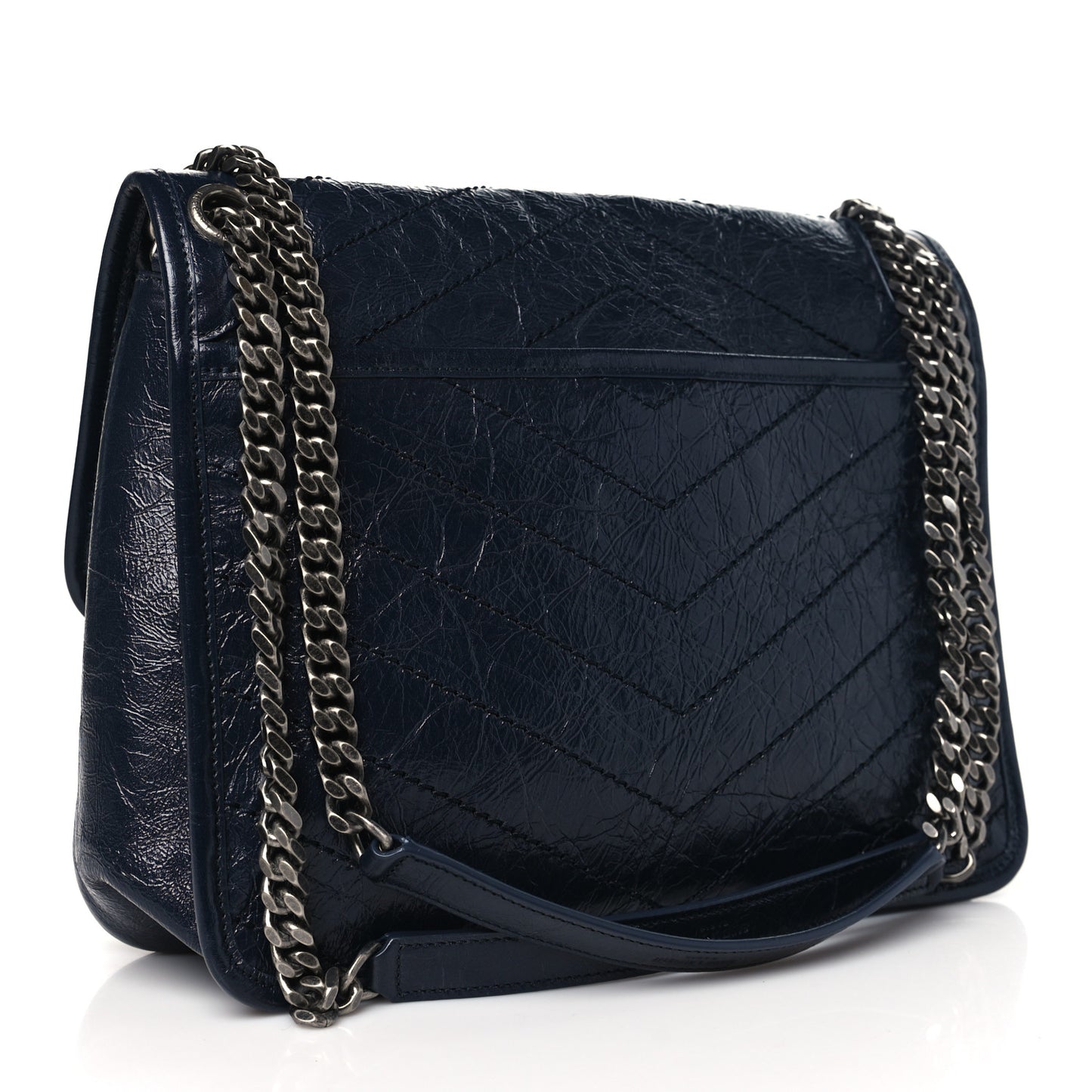 Crinkled Calfskin Matelasse Monogram Medium Niki Chain Satchel Deep Marine