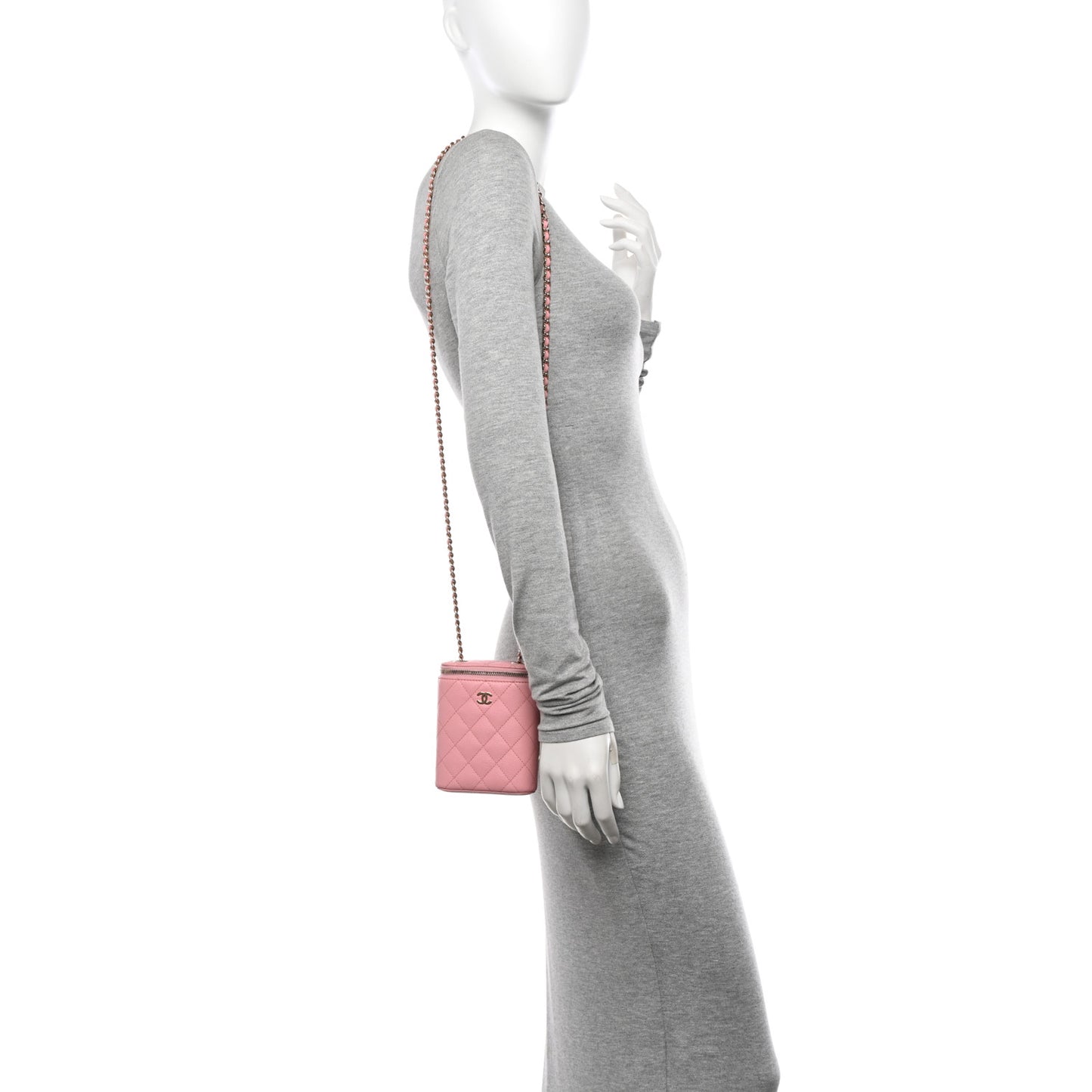 Caviar Quilted Small Vertical Coco Beauty Vanity Case With Chain Pink