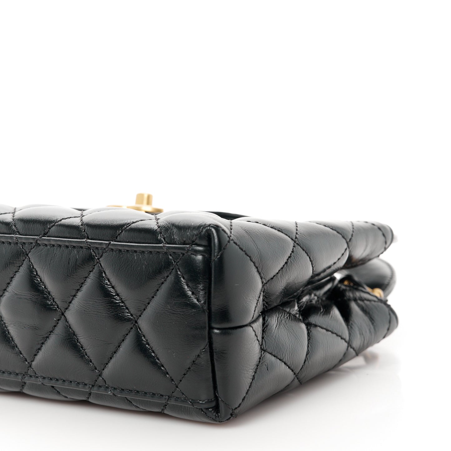 Shiny Aged Calfskin Quilted Nano Kelly Shopper Black