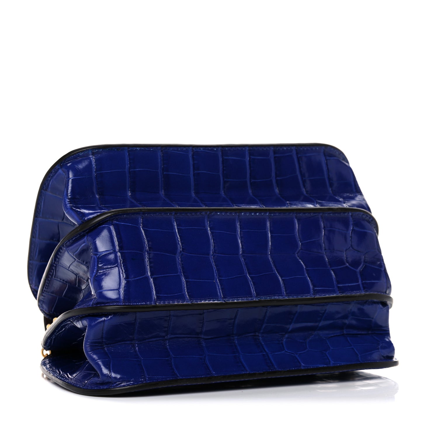 Shiny Croc Calfskin Embossed The Mews Satchel Cobalt Blue