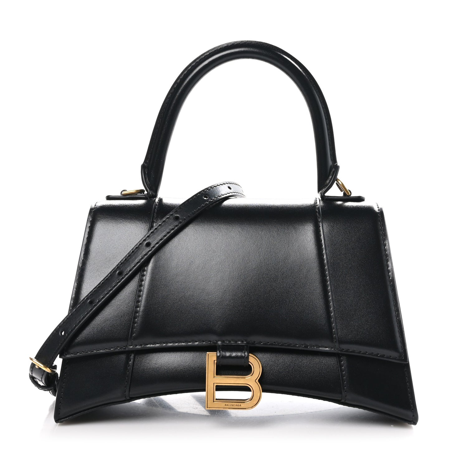 Shiny Box Calfskin Small Hourglass Top Handle Bag Black