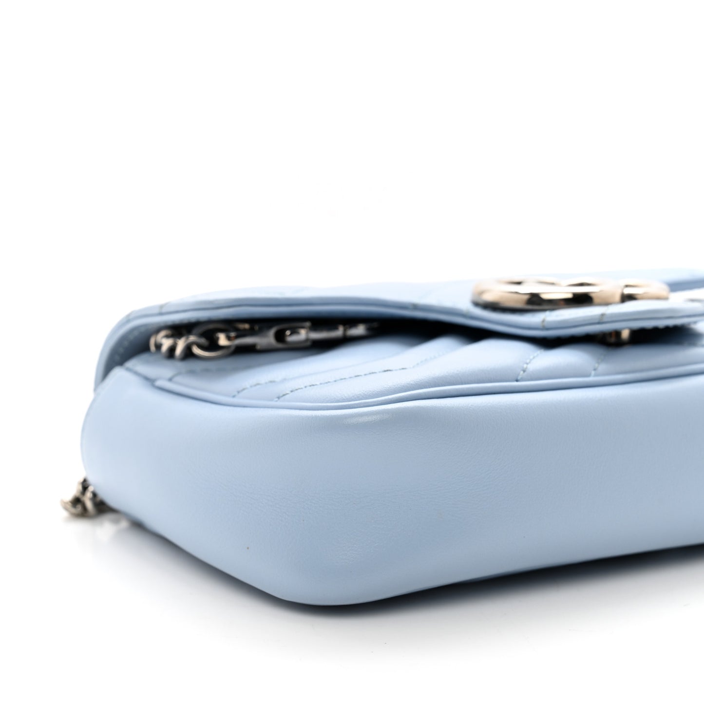 Calfskin Matelasse Super Mini GG Marmont Shoulder Bag Porcelain Light Blue