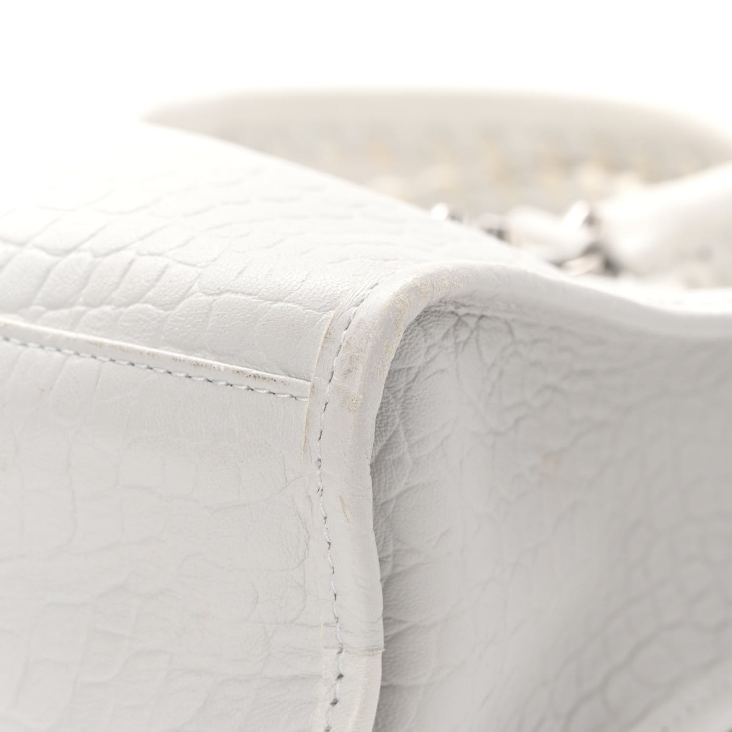 Matte Supple Lambskin Crocodile Embossed Classic Silver Hardware S City White