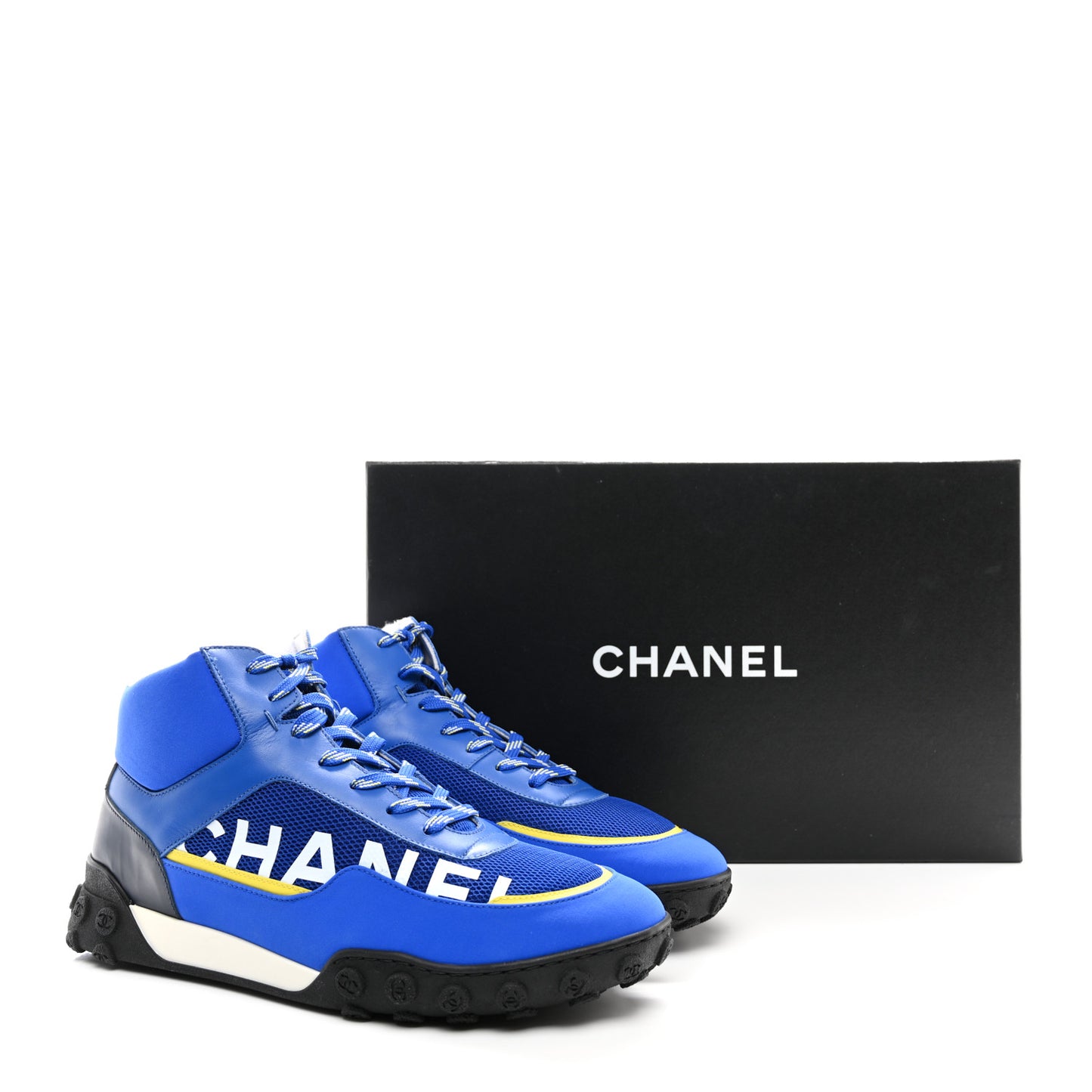 Mesh Lycra Calfskin Womens High Top Sneakers 42 Royal Blue