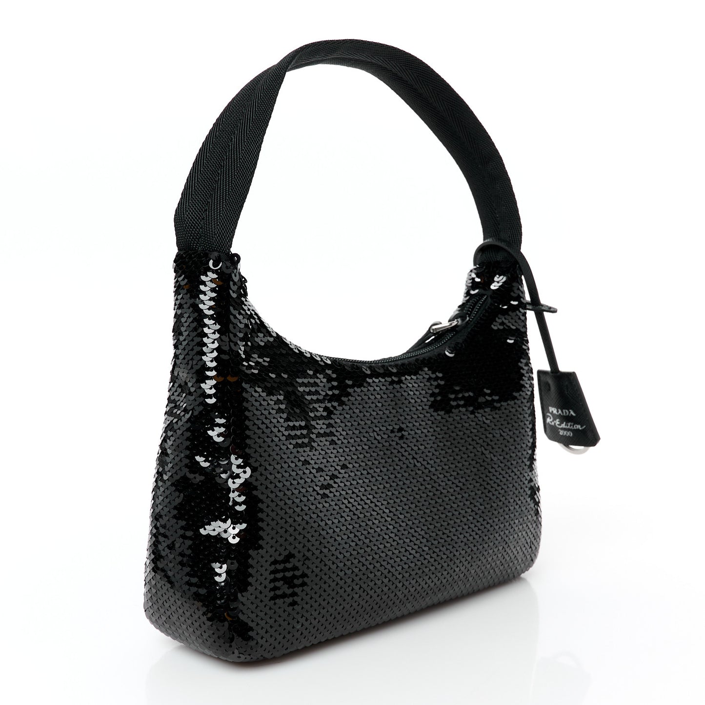 Paillettes Sequin Mini Re-Edition 2000 Bag Black White