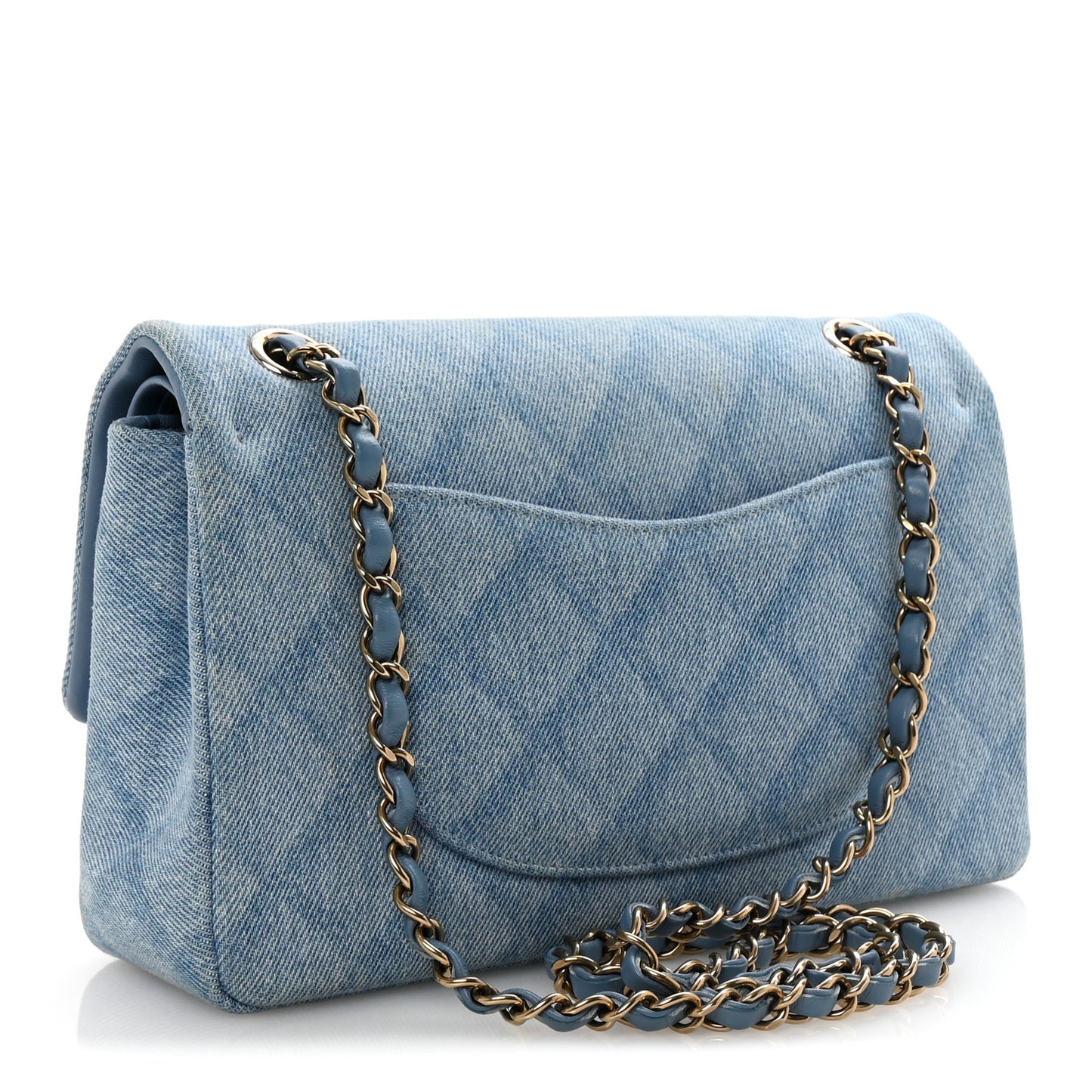 Printed Denim Quilted Medium Double Flap Light Blue