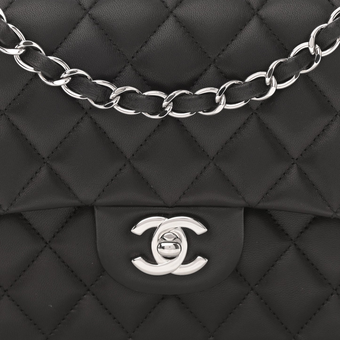 Lambskin Quilted Medium Double Flap Black