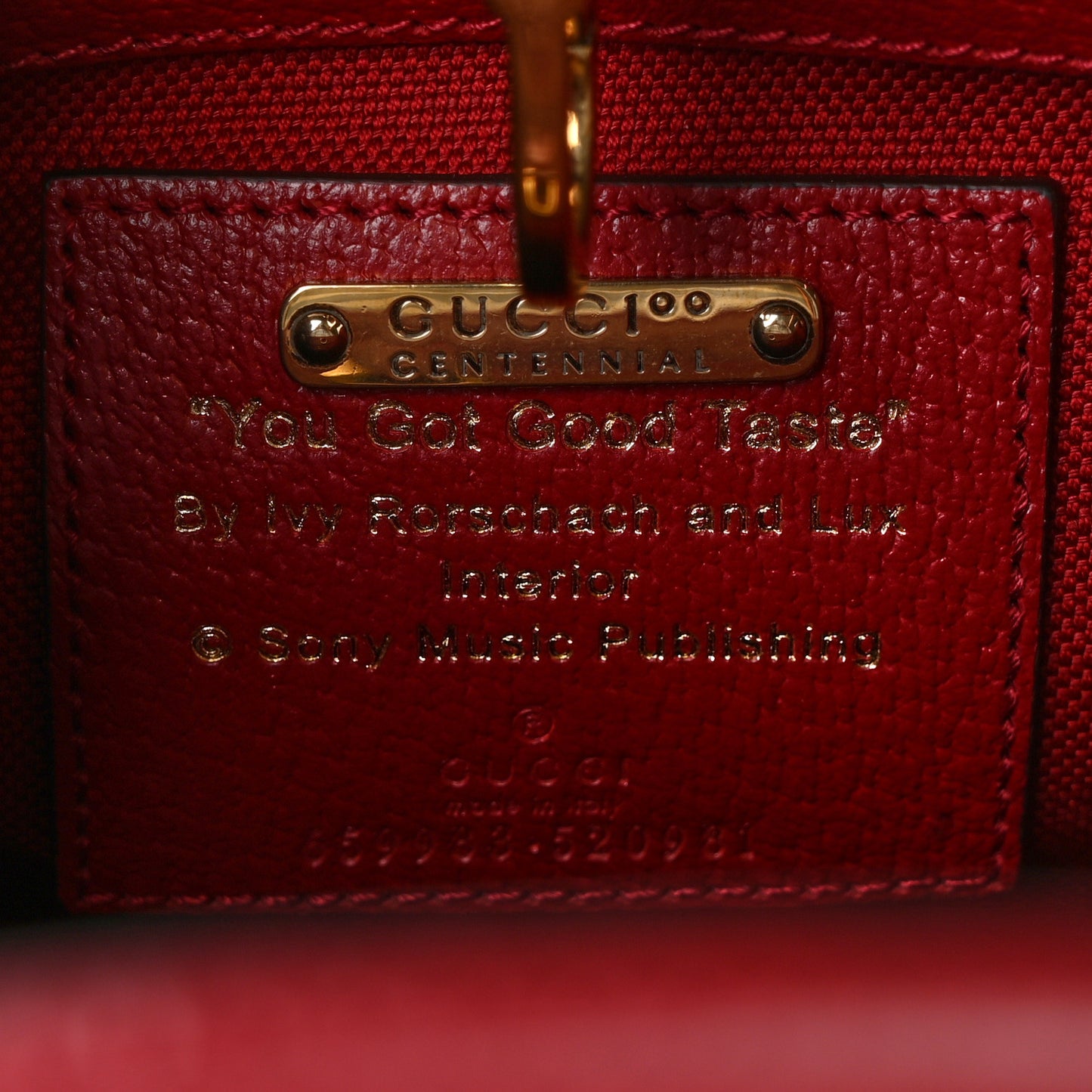 Canvas Jacquard Calfskin 100 Centennial Music Small Tote Bag Ivory Red