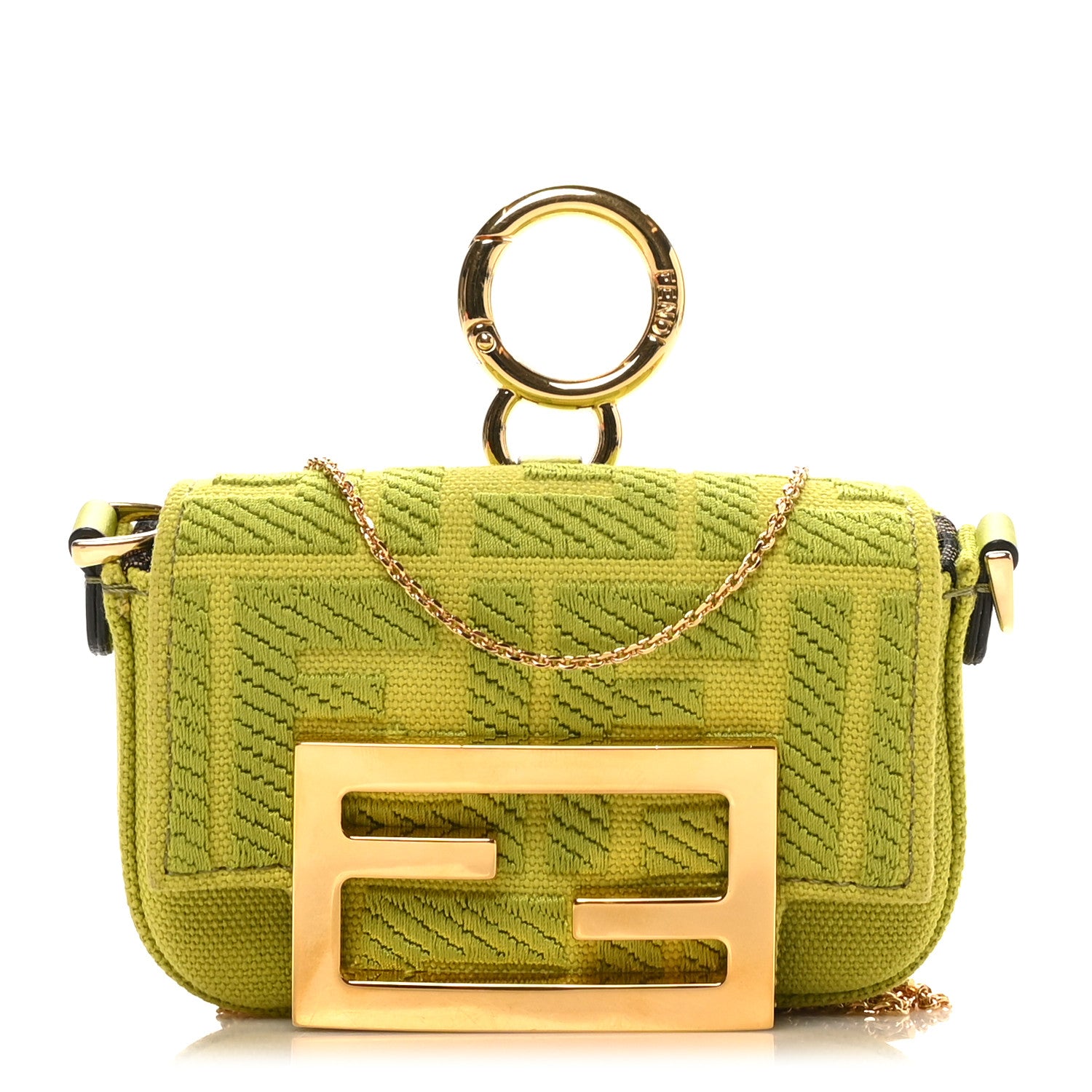 Fendi Canvas Vitello King FF Embroidered Nano Maxi Buckle Baguette