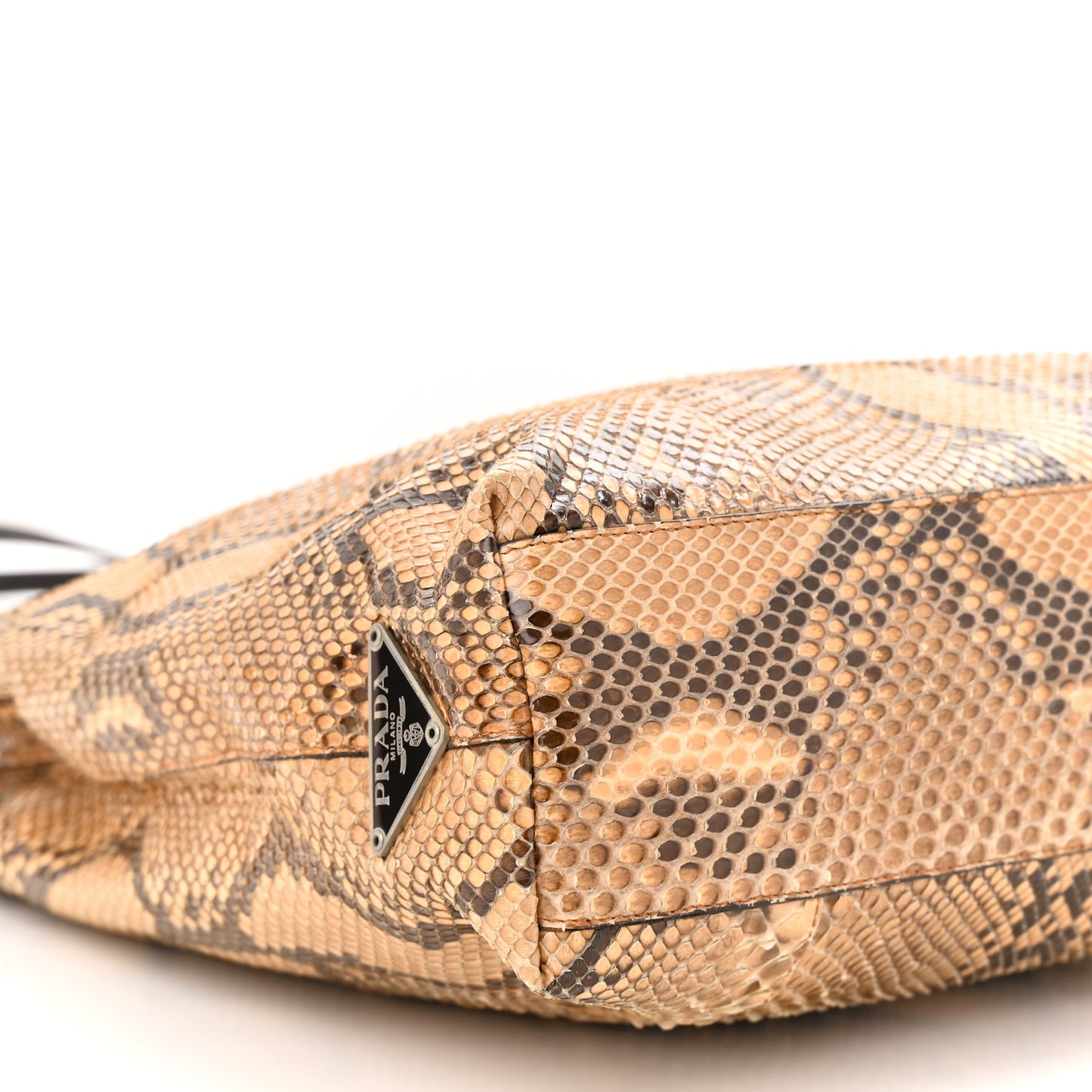 Snakeskin Triangle Shoulder Bag Beige
