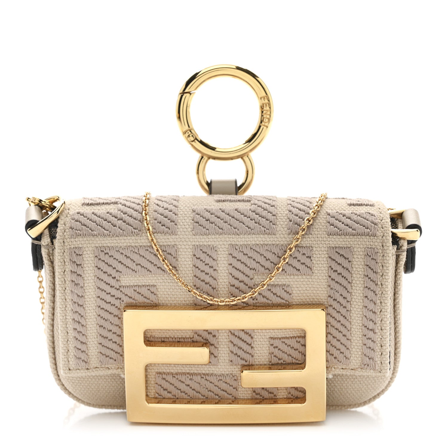Fendi Canvas Vitello King FF Embroidered Nano Maxi Buckle Baguette