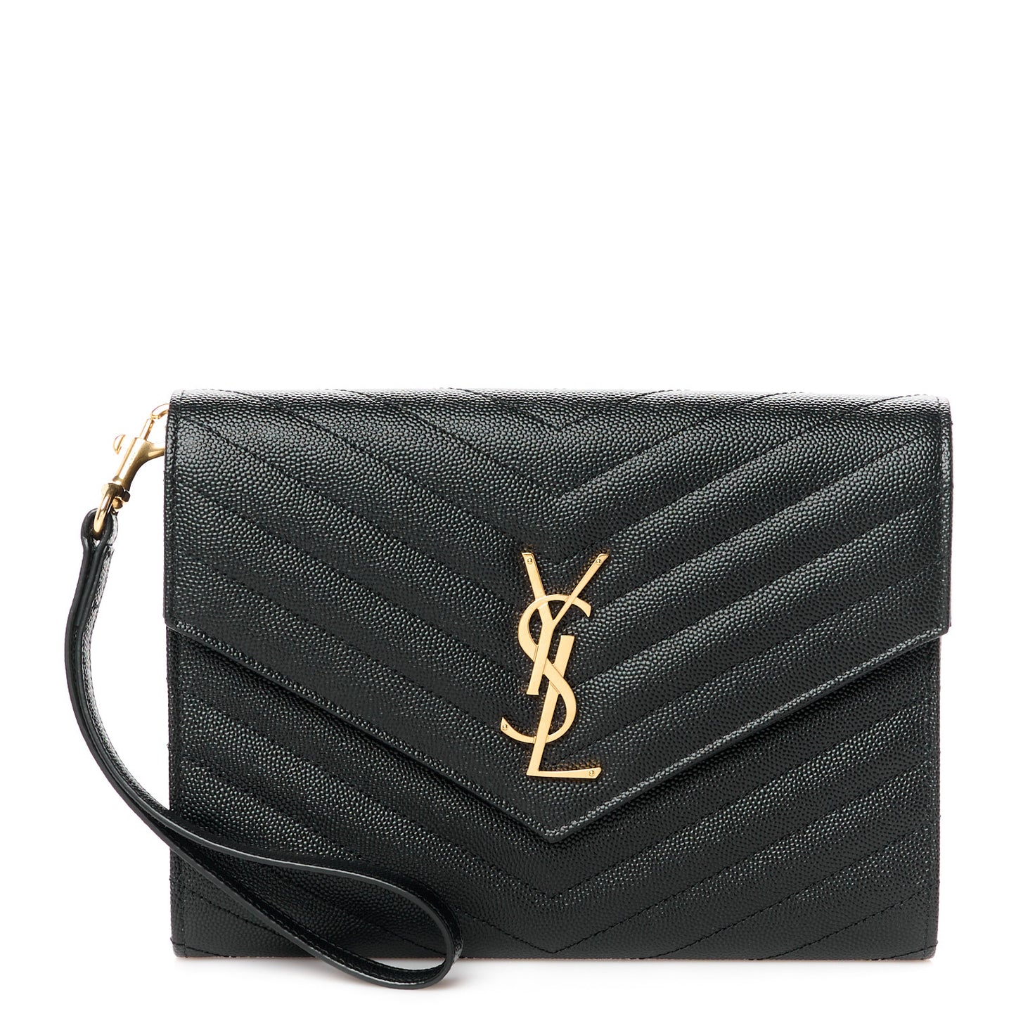 Grain De Poudre Matelasse Chevron Monogram Envelope Clutch Black