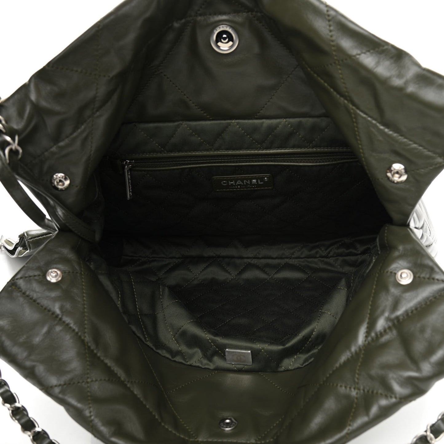 Shiny Calfskin Quilted Small Chanel 22 Khaki