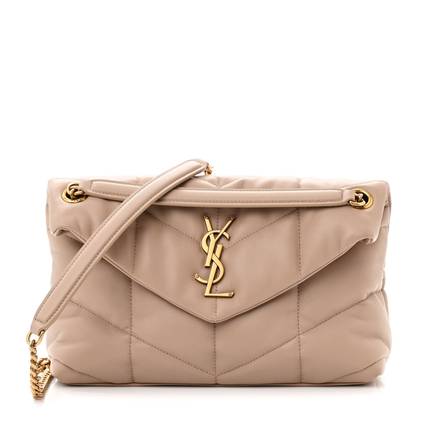 Lambskin Quilted Small Loulou Puffer Monogram Chain Satchel Dark Beige