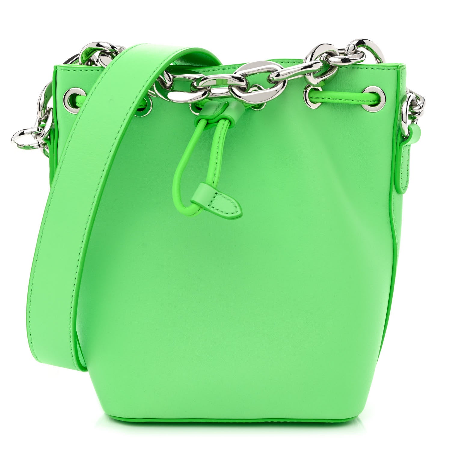 MCM Calfskin Drawstring Logo Bucket Bag Green 3 of 12