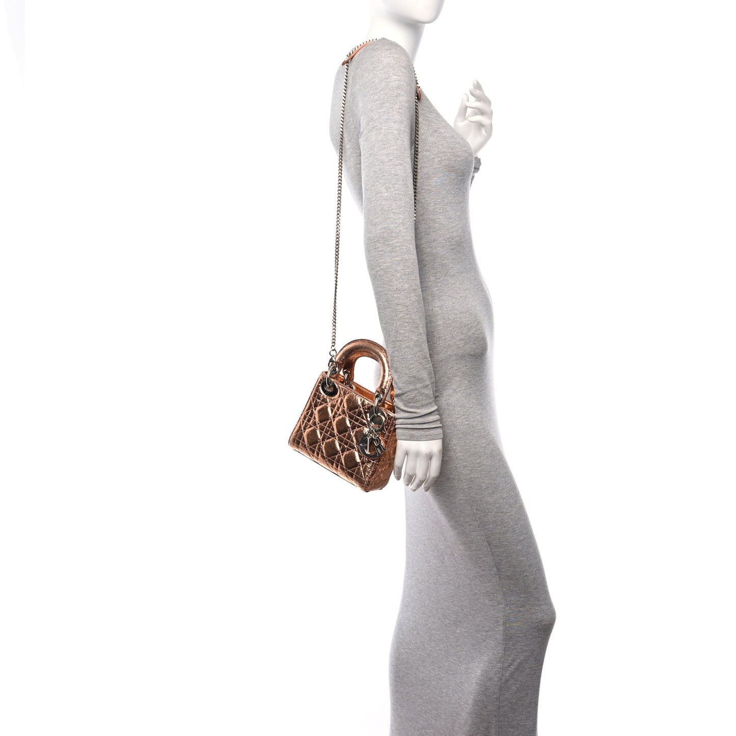 Metallic Crinkled Lambskin Cannage Mini Lady Dior Pink