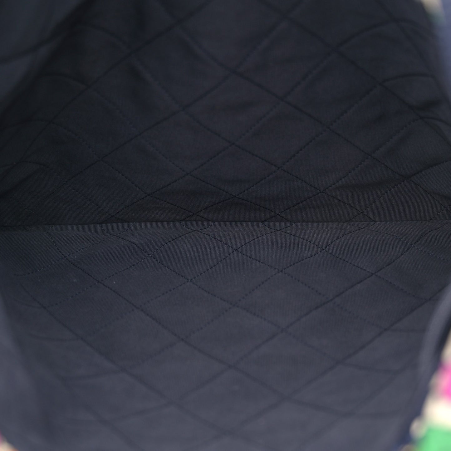 Printed Fabric Quilted Logo Large Shopping Tote Multicolor