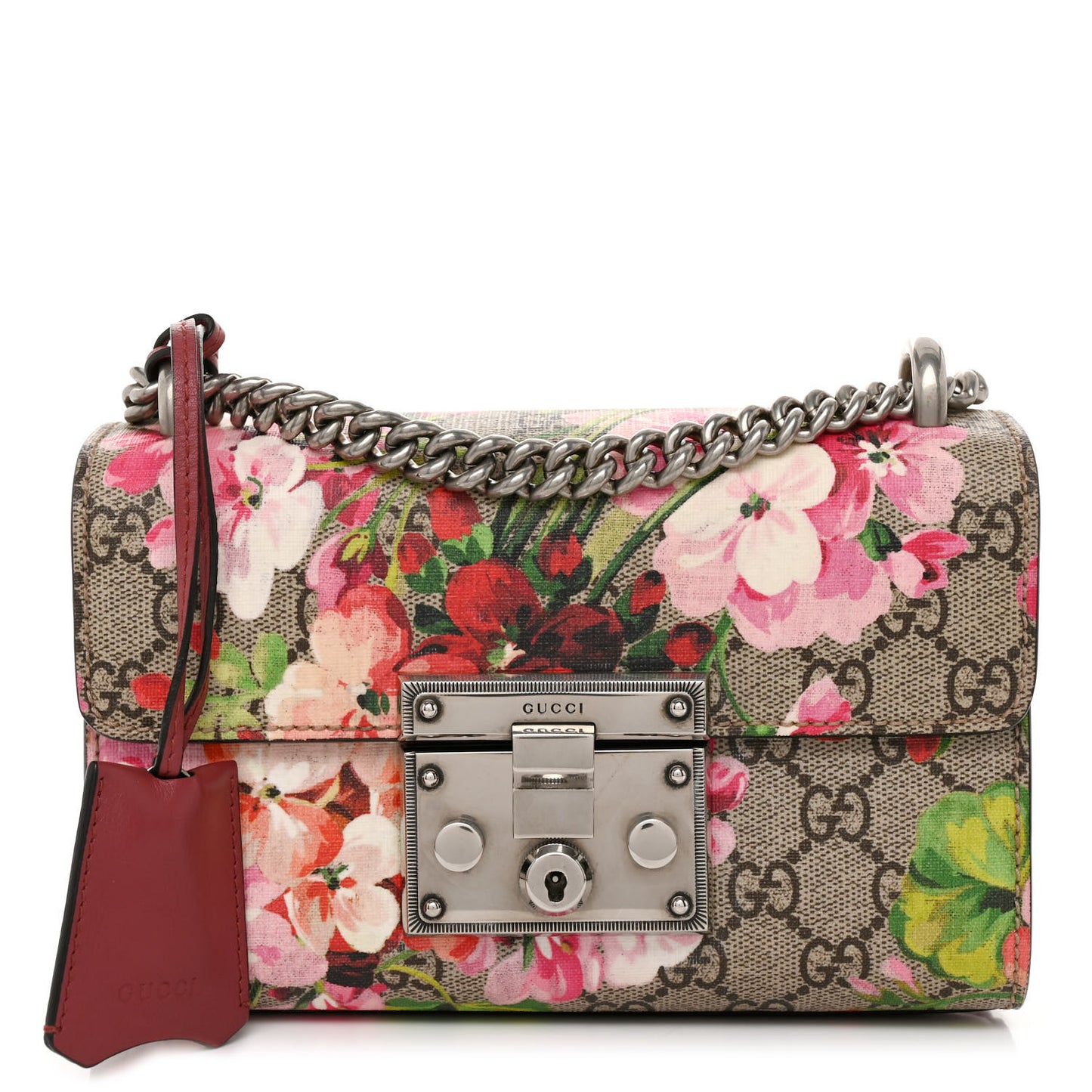 GG Supreme Monogram Blooms Small Padlock Shoulder Bag Beige Multicolor Dry Rose