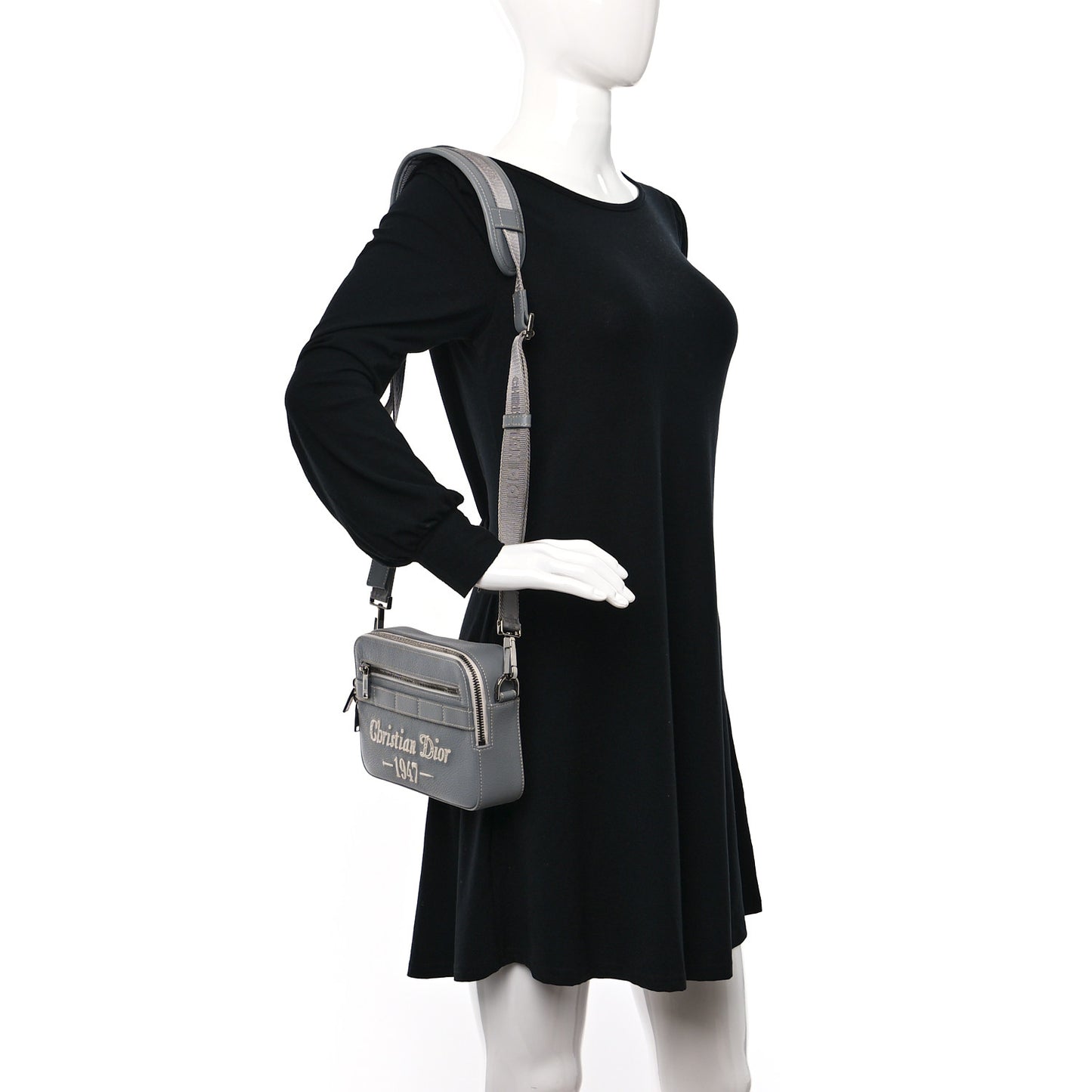 X BIRKENSTOCK Grained Calfskin Embroidered Safari Messenger Grey White