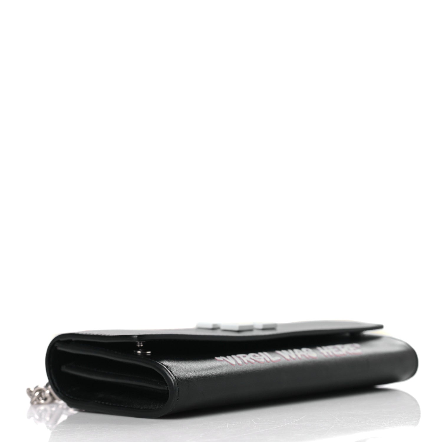 Off-White Calfskin Jitney Logo Flap Wallet On Chain Black 3 of 6