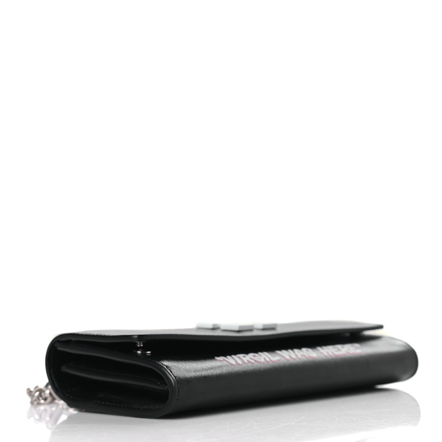 Calfskin Jitney Logo Flap Wallet On Chain Black