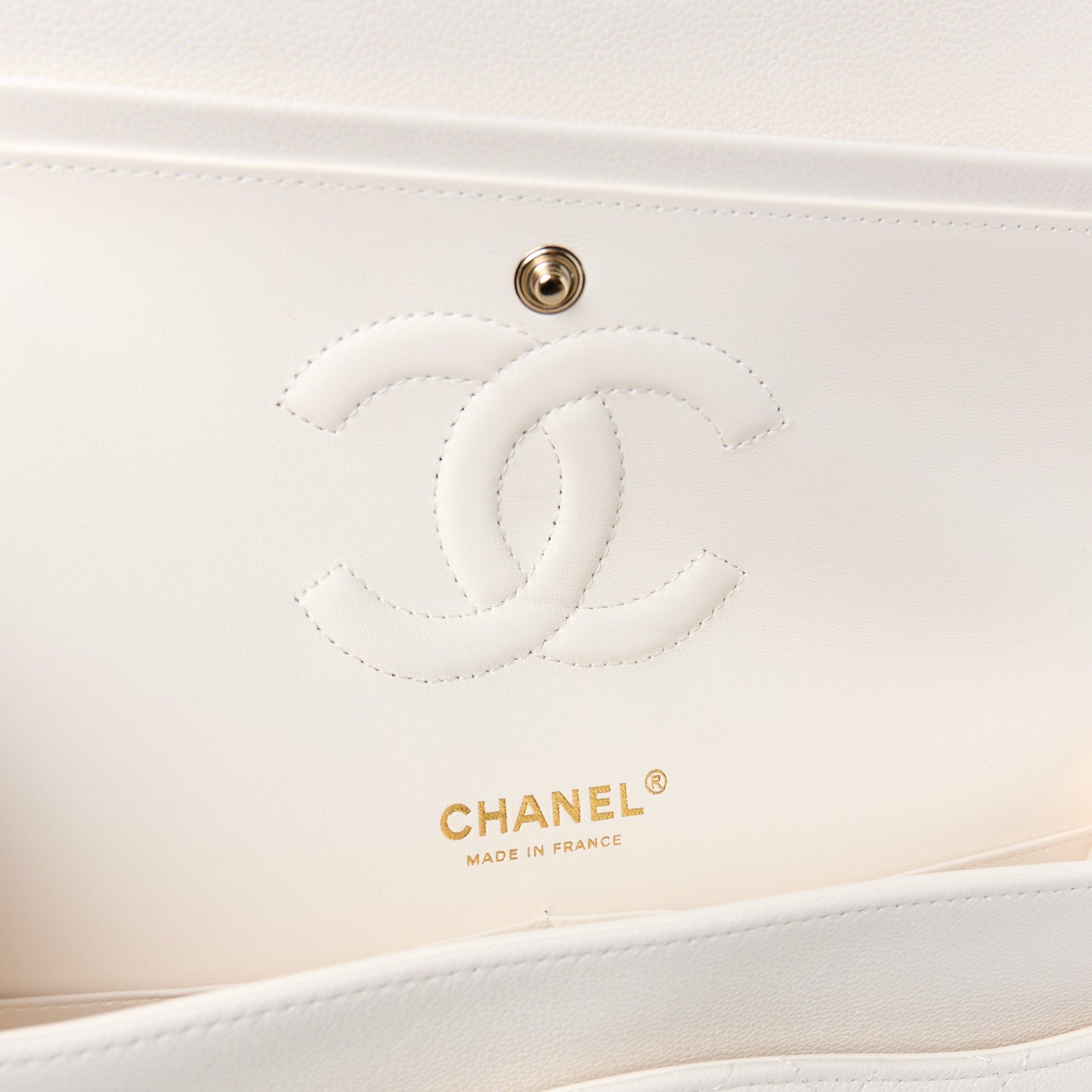 Caviar Quilted Medium Double Flap White
