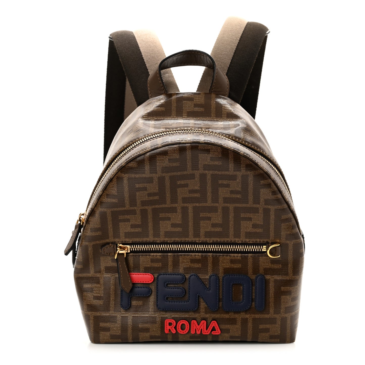 X FILA Glazed Fabric Vitello Century FF 1974 Mania Mini Backpack Mogano Panna Blueberry