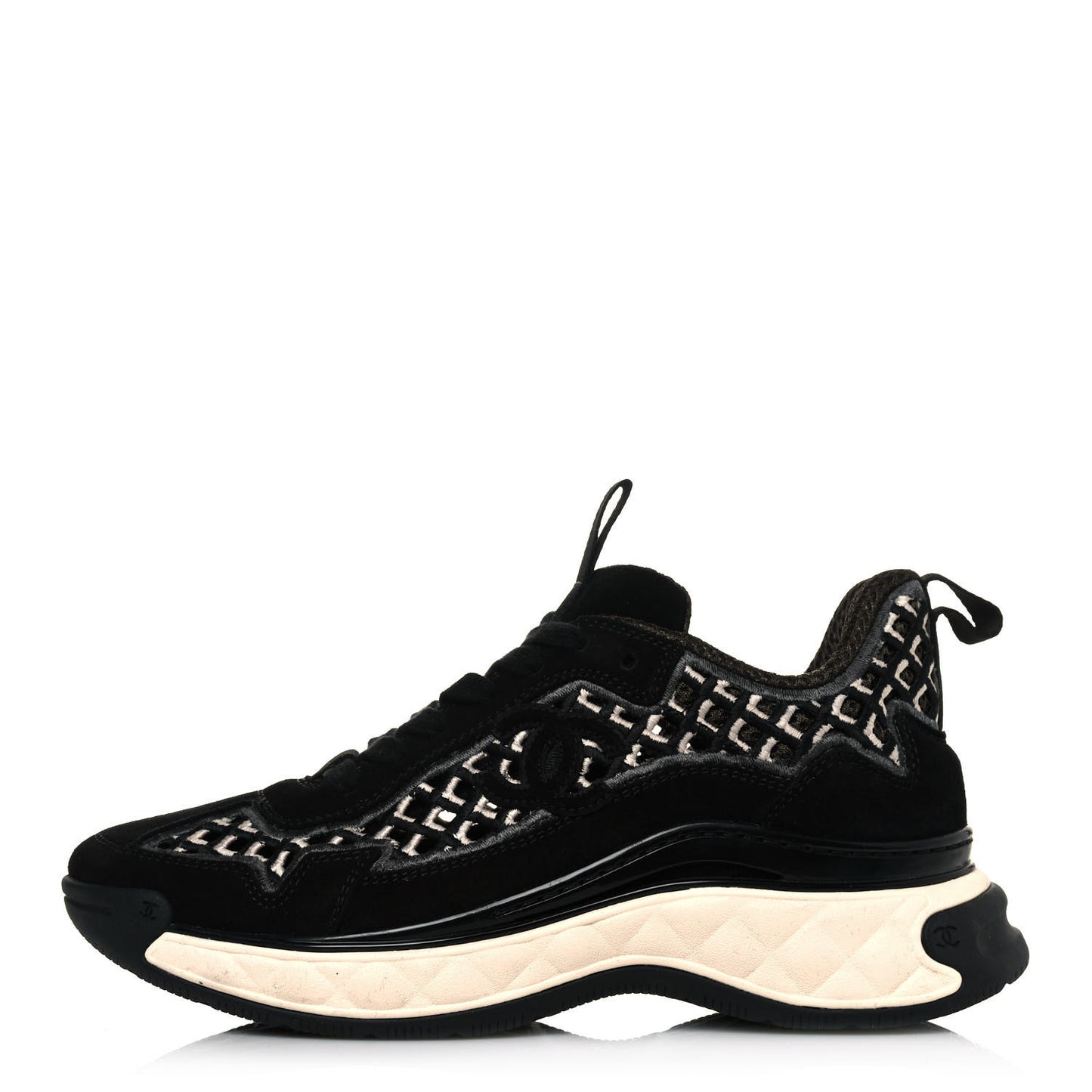 Suede Calfskin Embroidered CC Sneakers 36 Black