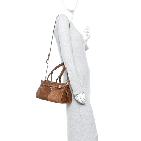 Suede Triangle Medium Bonnie Shoulder Bag Cacao
