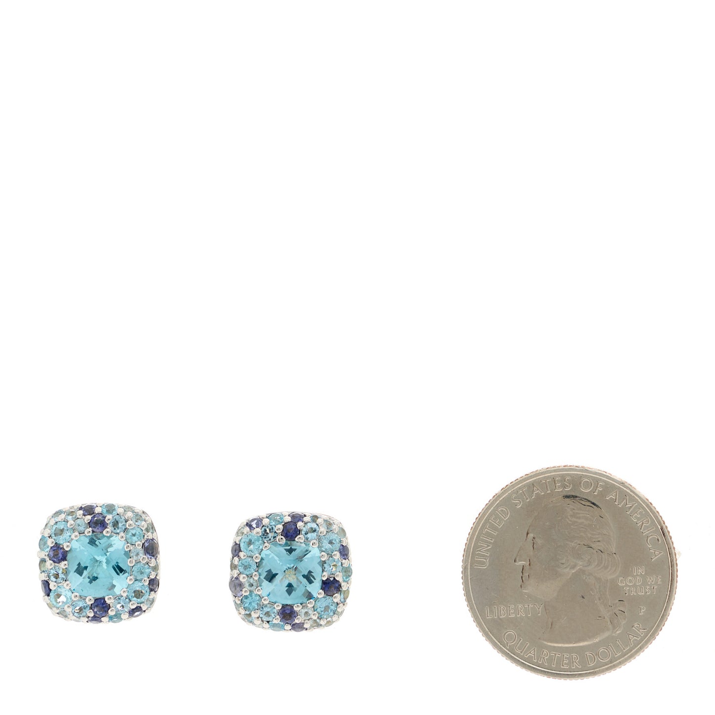 Sterling Silver Blue Topaz Aquamarine Iolite Batu Kali Square Earrings