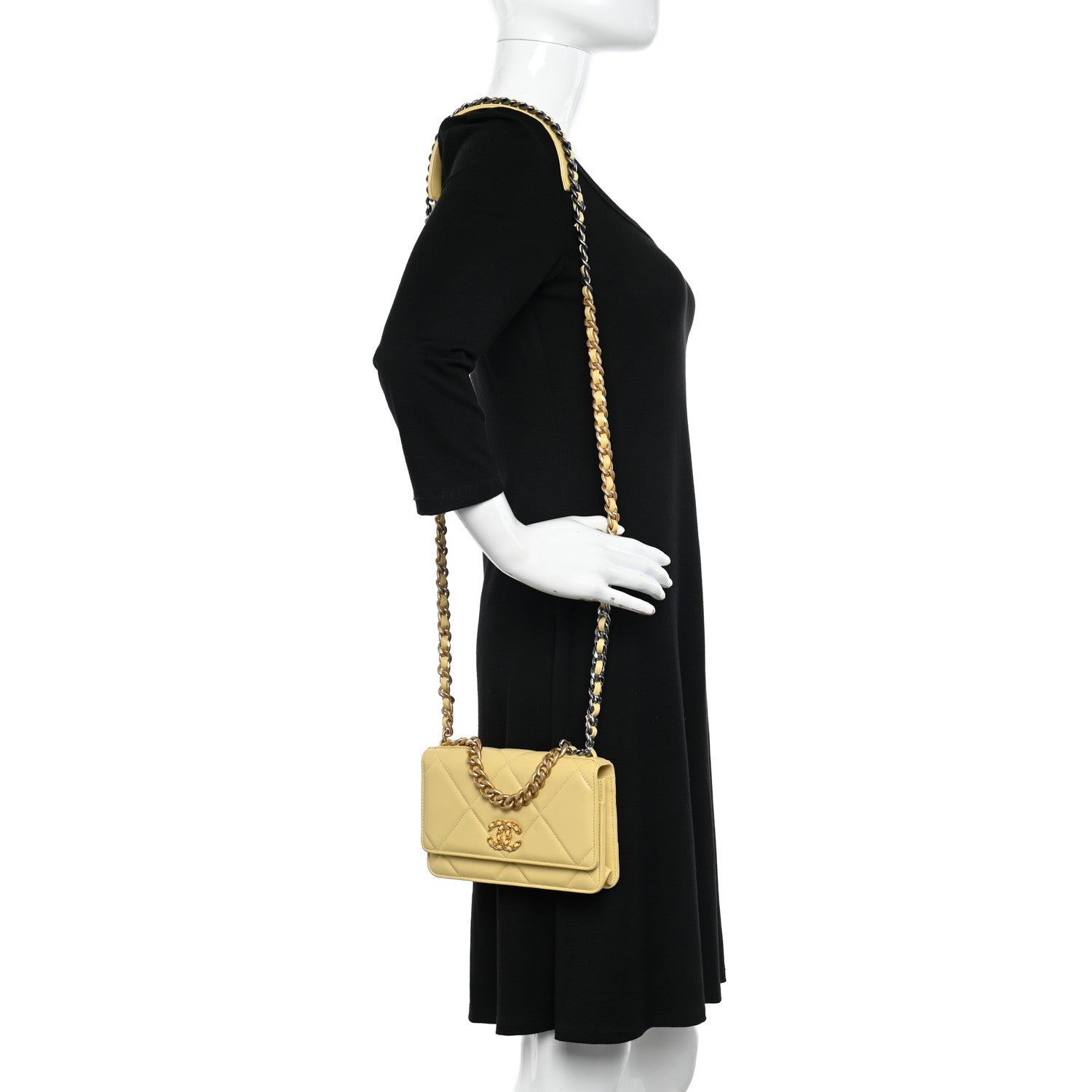 Chanel Lambskin Quilted Chanel 19 Wallet On Chain WOC Yellow 2 of 13